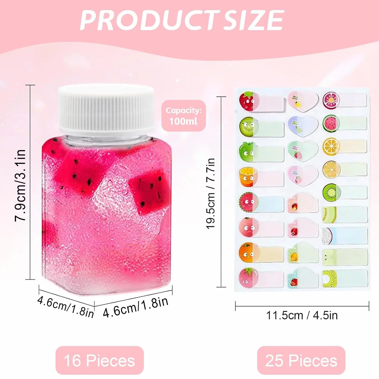 16 przezroczystych butelek plastikowych, 100 ml, puste kwadratowe butelki z tworzywa sztucznego, mini butelki do smoothie, soku, wielokrotnego użytku, do mleka, kawy