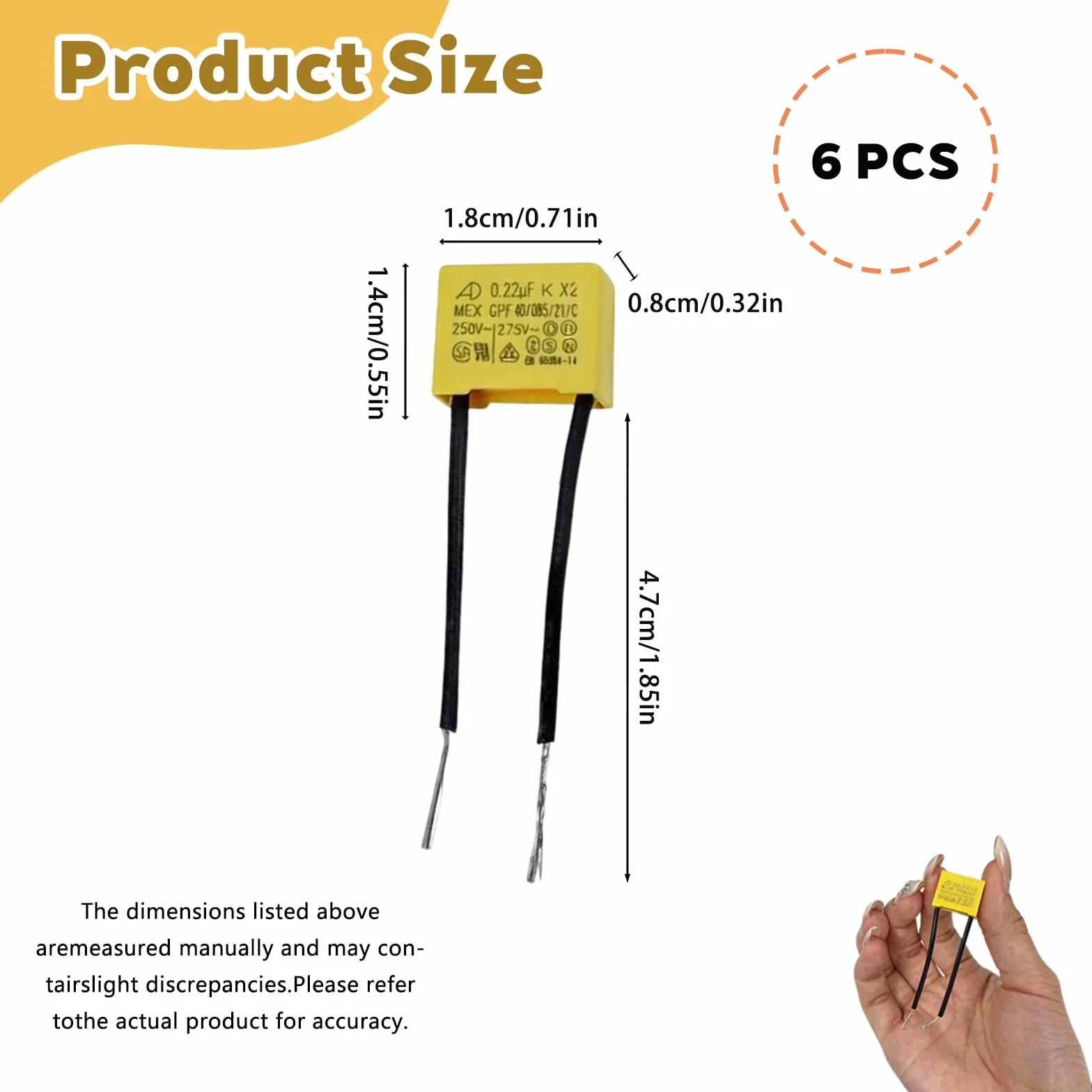 Kondensatory polipropylenowe 0,22µF 275V X2 AC, kondensatory bezpieczeństwa do LED