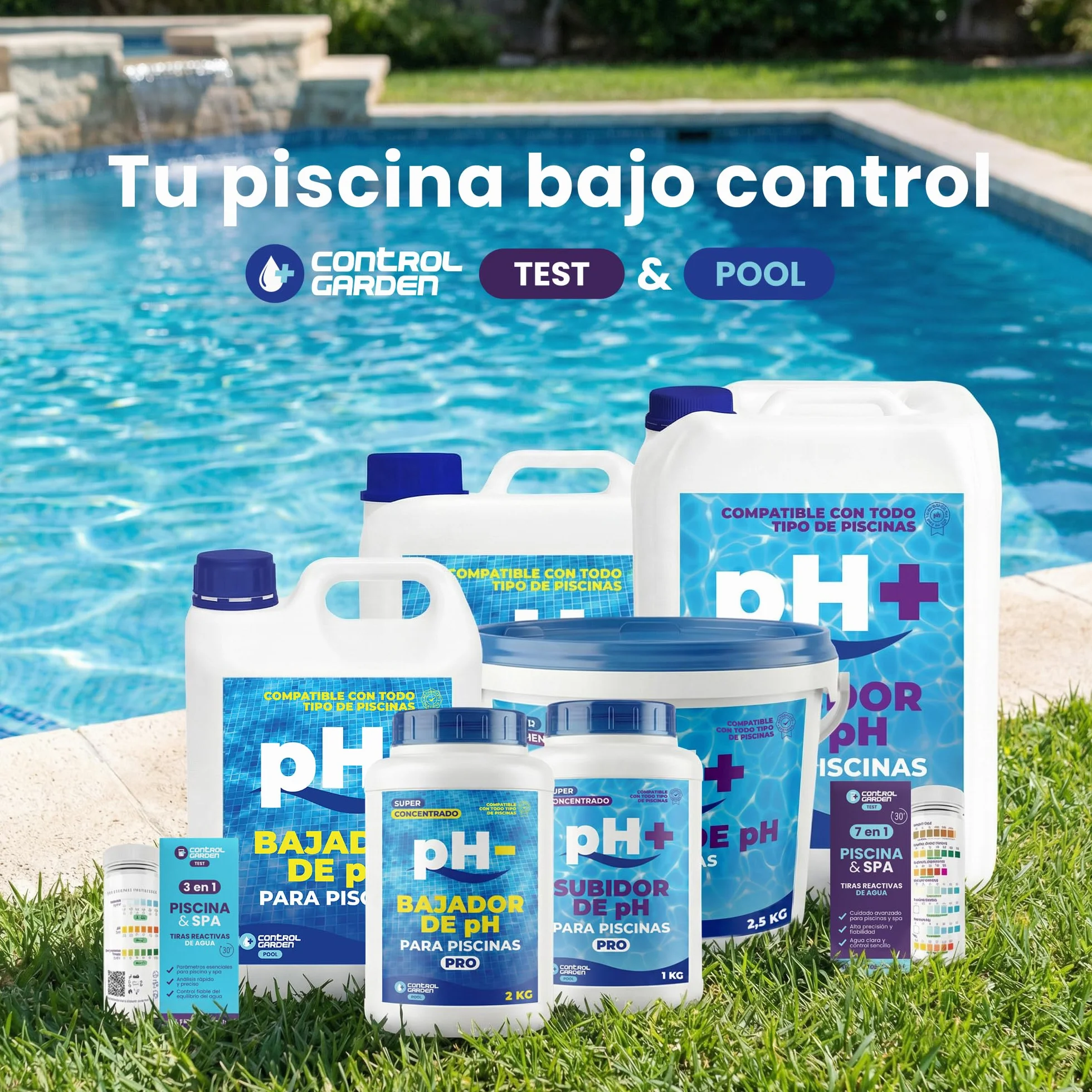GARDEN STEROWANIE 160 pasów testowych 7 w 1 | Test basenu i spa | Miernik pH, wolny i całkowity chlor, brom, zasadowość, twardość, kwas cyjanurowy w wodzie | Analiza 30s | Dokładna kontrola