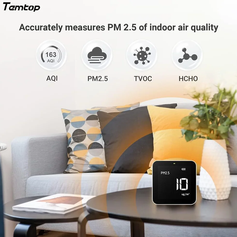 Temtop M10 Monitor Jakości Powietrza do PM2.5/HCHO/TVOC/AQI, przenośny inteligentny monitor, akumulator