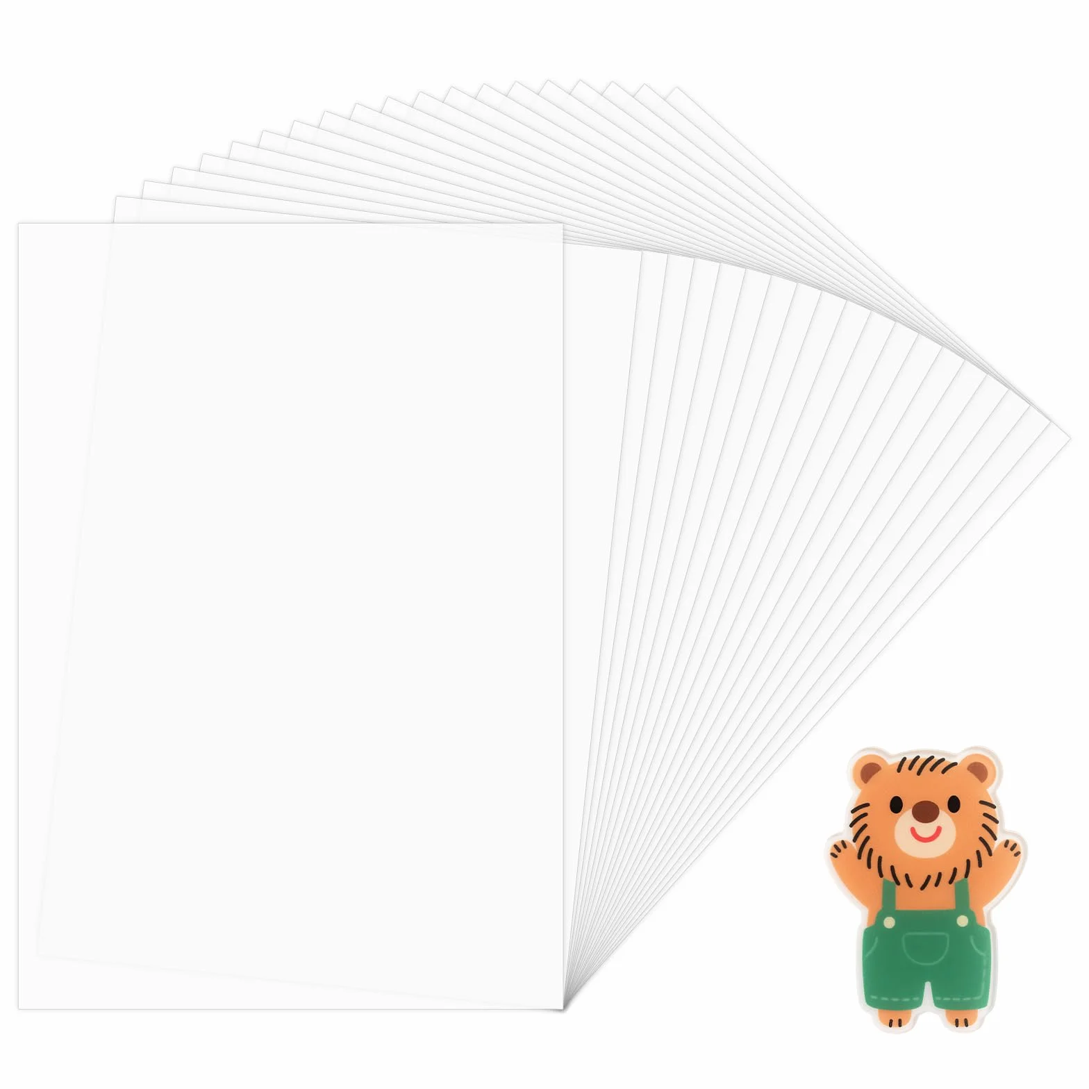 Zestaw 20 sztuk folii termokurczliwej, A4, folia termokurczliwa, zestaw przezroczystych folii termokurczliwych, breloczek do kluczy, papier termokurczliwy, 20 x 29 cm, grubość 0,3 mm, do