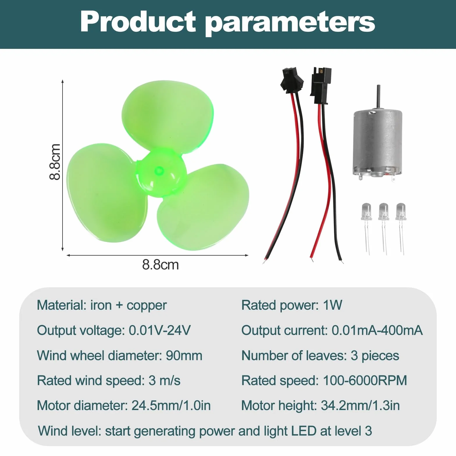 Jadeshay Generator turbiny wiatrowej, DC 0,01V-24V Mini generator elektryczności wiatrowej Mikrogenerator energii wiatrowej silnik prądu stałego zestawy modeli z wentylatorem do edukacji naukowej