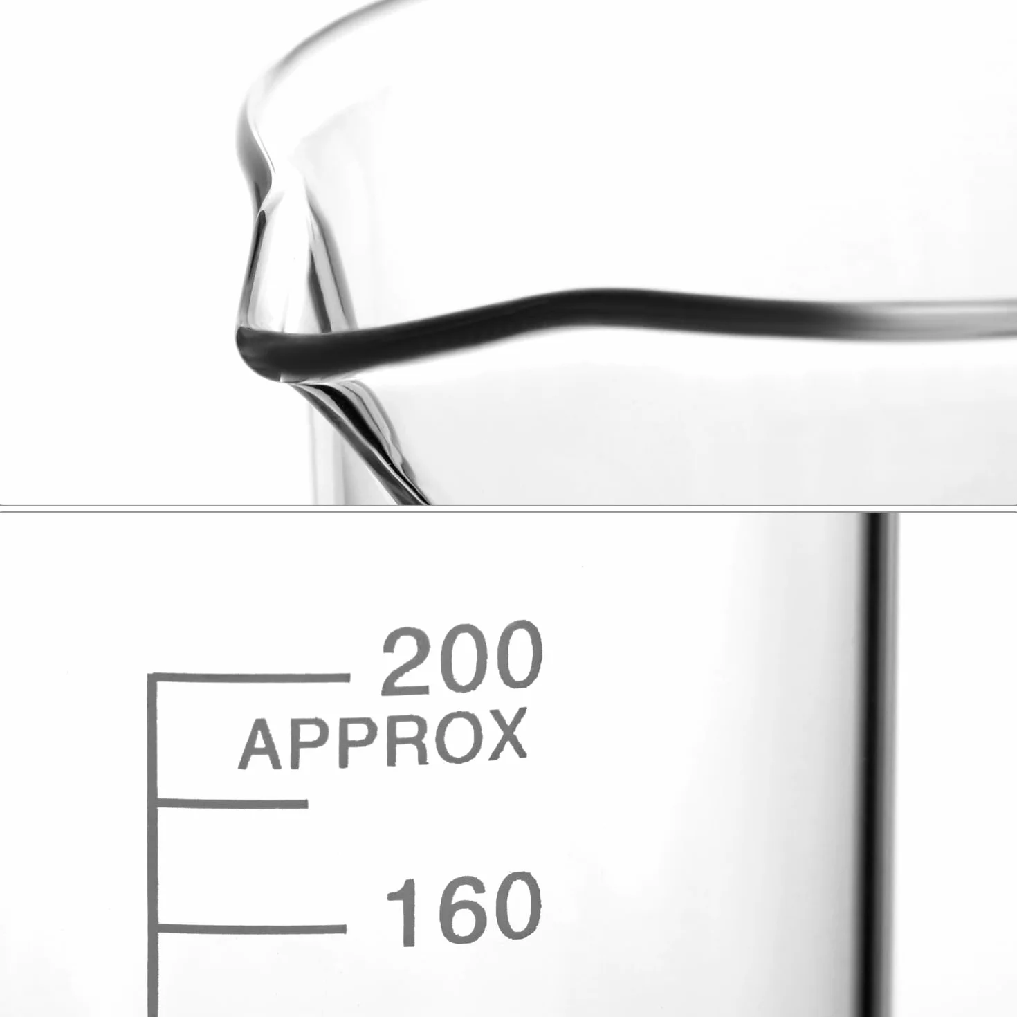 QWORK Becher zestaw 4 miarek 25-200 ml szkło borokrzemowe 3.3 laboratorium