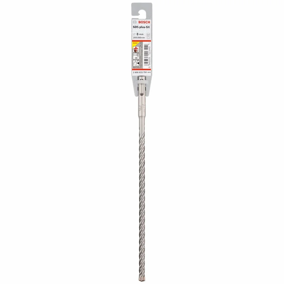 Broca para martillos perforadores SDS PLUS-5X: 8 X 200 X 260 MM CON 4 ARISTAS DE CORTE