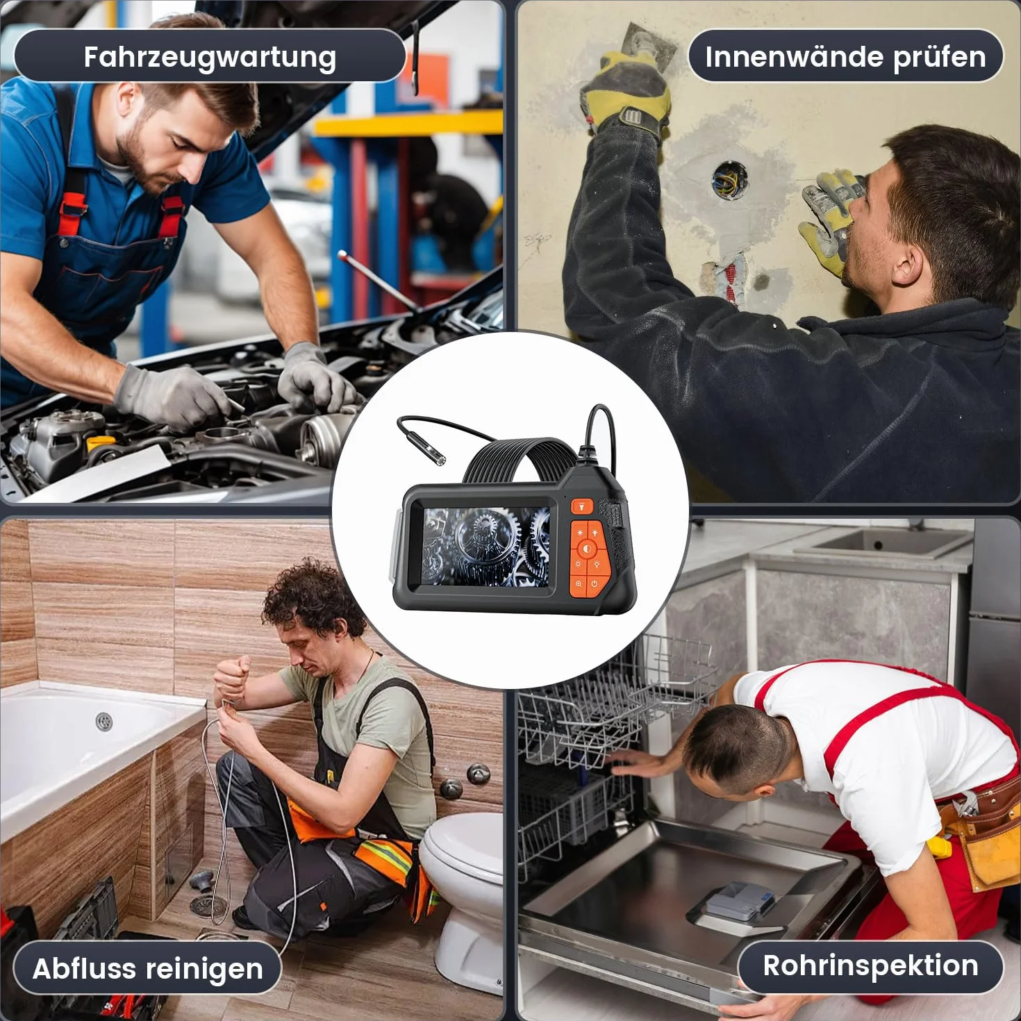 HSSNS Kamera endoskopowa 5 m, warsztatowa kamera endoskopowa z ekranem IPS 4,3", 8 mm IP67, wodoszczelna kamera inspekcyjna, kamera endoskopowa 1080p HD, kamera rurowa, kamera kanałowa, bateria 2600