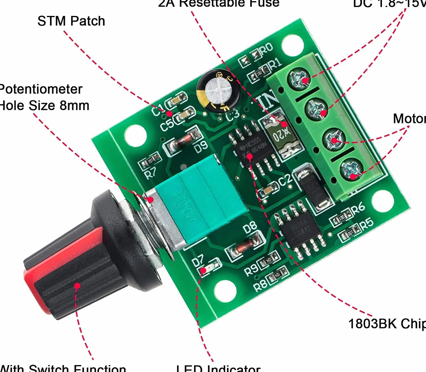 Regulator prędkości obrotowej DC 12 V PWM 1,8 V 3 V 5 V 6 V 7,2 V 12 V 2 A