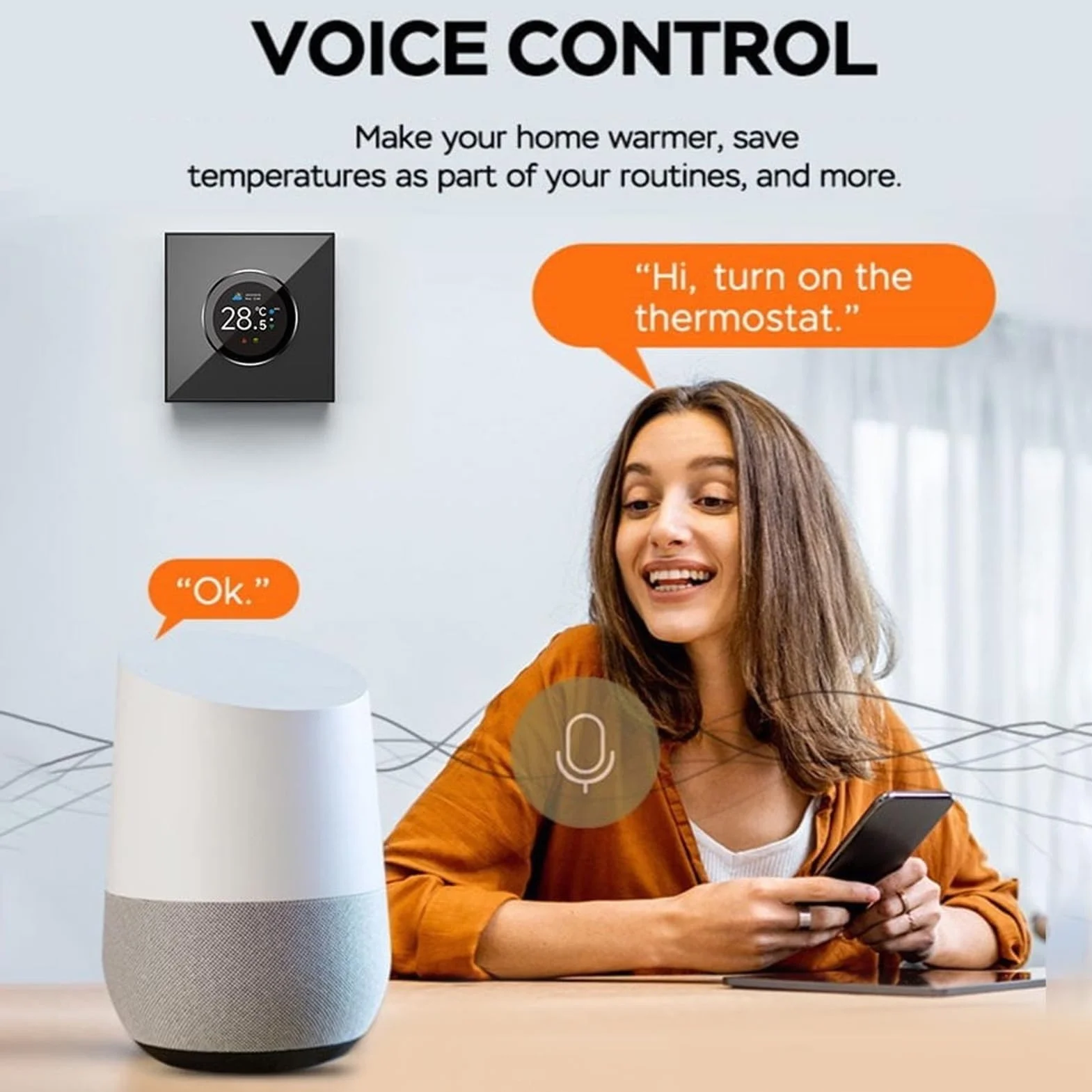 Smart Knob Termostat, Dwukierunkowe Obrotowe Efekty światła Ogniska, Kontrola Głosu Aplikacji Tuya, Zakres Temperatury 5-35 ° C