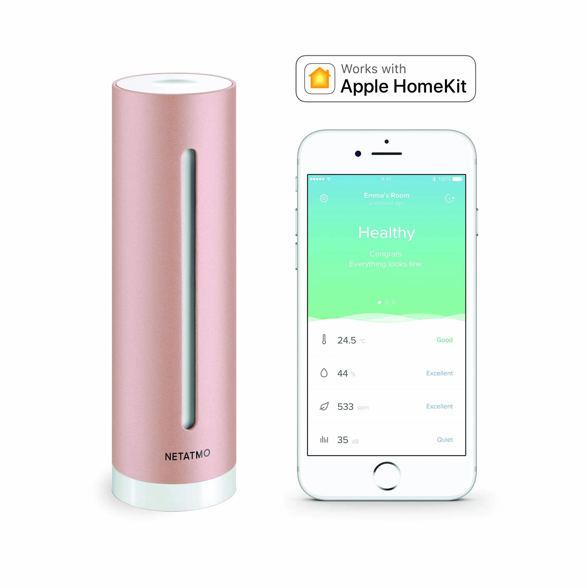 Netatmo Inteligentny Czujnik Jakości Powietrza w Pomieszczeniach, CO2, Temperatura, Wilgotność, Hałas - Kontrola Domu, Zdrowe Środowisko, Automatyczne Alarmy - NHC-EC