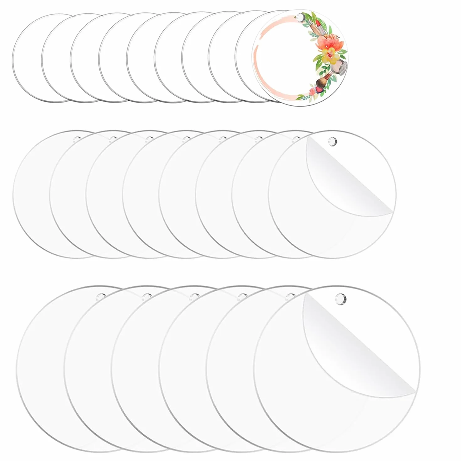 Przezroczyste okrągłe płyty akrylowe 2 mm 5 cm 7,6 cm 10 cm zestaw 24 sztuk