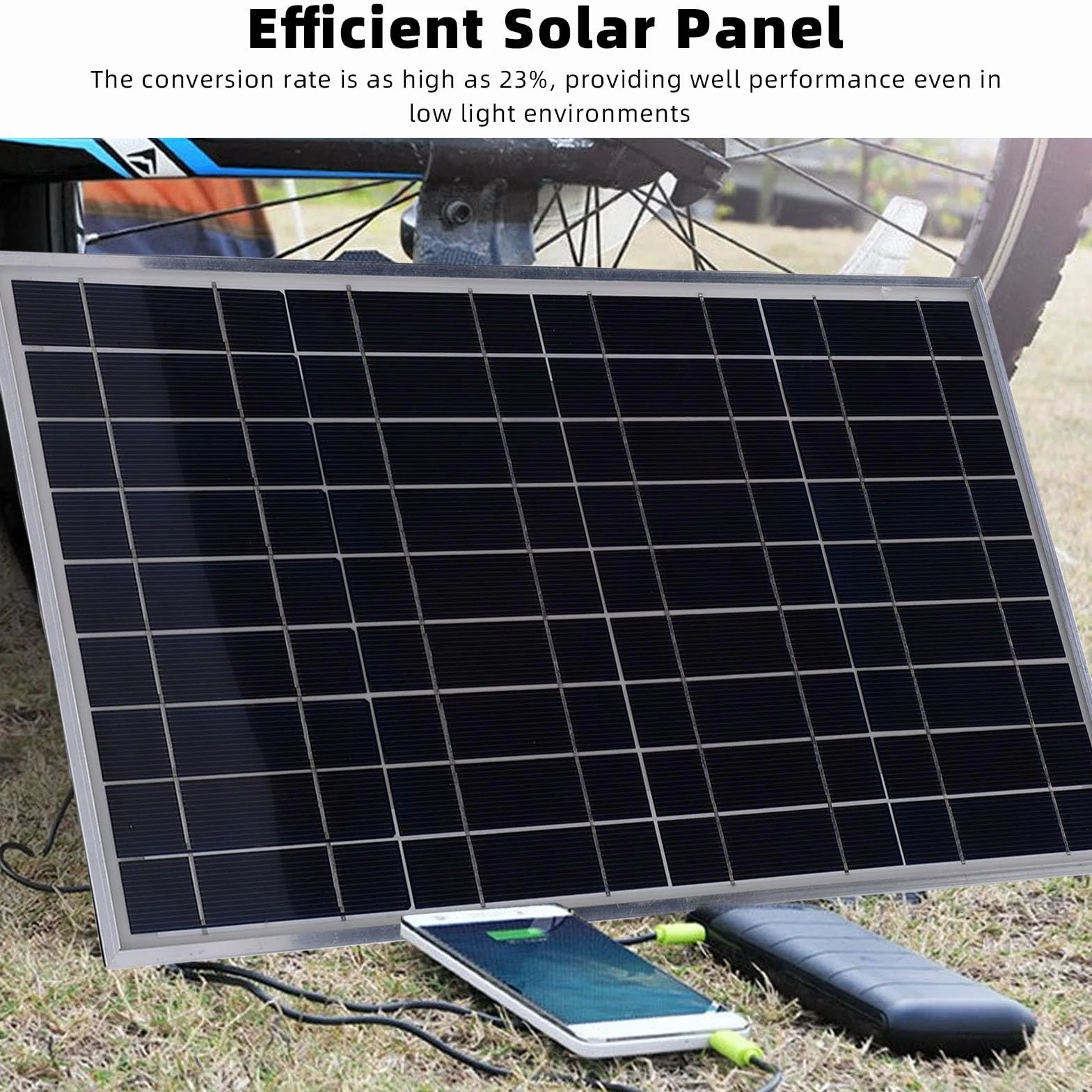 Fockety Zestaw Panel Słonecznych, 100W Monokrystaliczny Panel 12V 10-50A Słoneczny Kontroler z Klipsami Akumulatorowymi do RV, Kampera, światła Zewnętrzne, Karawana, Dom Motocyklowy