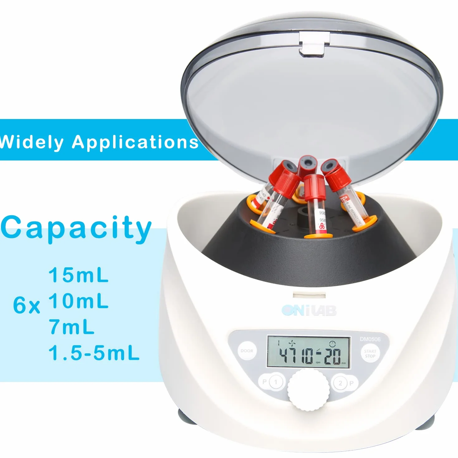 ONiLAB Labor PRP wirówka stołowa 6 x 15 mL/10 mL/7 ml/1,5-5 ml, 300-5000 obr./min (maks. 2600 xg RCF), LCD Digital Desktop Labor, wirówka z timerem 30 sek/99 min, dwa programy szybkiego uruchamiania