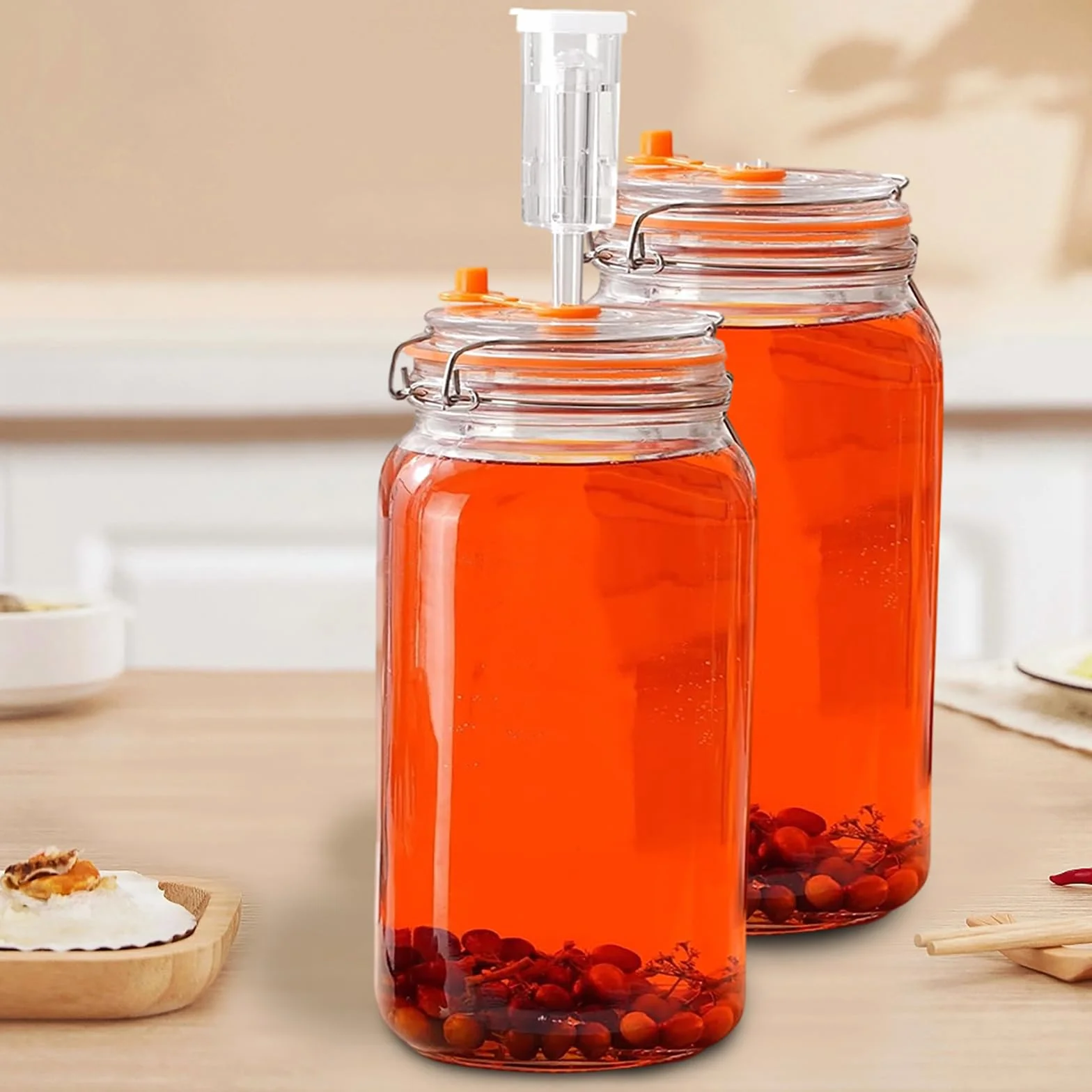 Słoiki do fermentacji 2 l z zaworem i wagą, zestaw do kimchi, zakwasu, kapusty