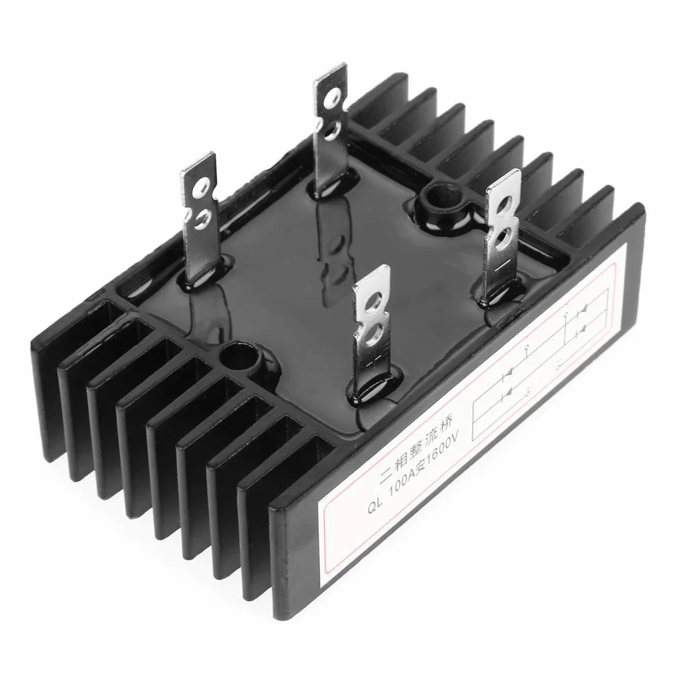2-fazowy prostownik mostowy, 2-fazowy prostownik diodowy, 100A 1600V Napięcie mostu prostownik o dużej mocy z radiatorem, dobry komponenty elektroniczne