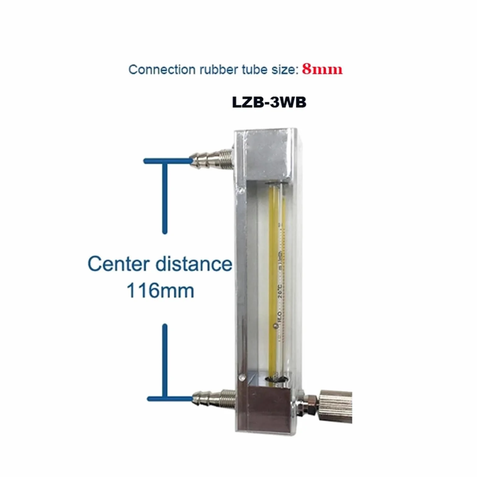 8 mm rurowy szklany rotametr LZB-3WB przepływomierz o zmiennej powierzchni do gazu lub cieczy (gaz 30-300 ml-min)
