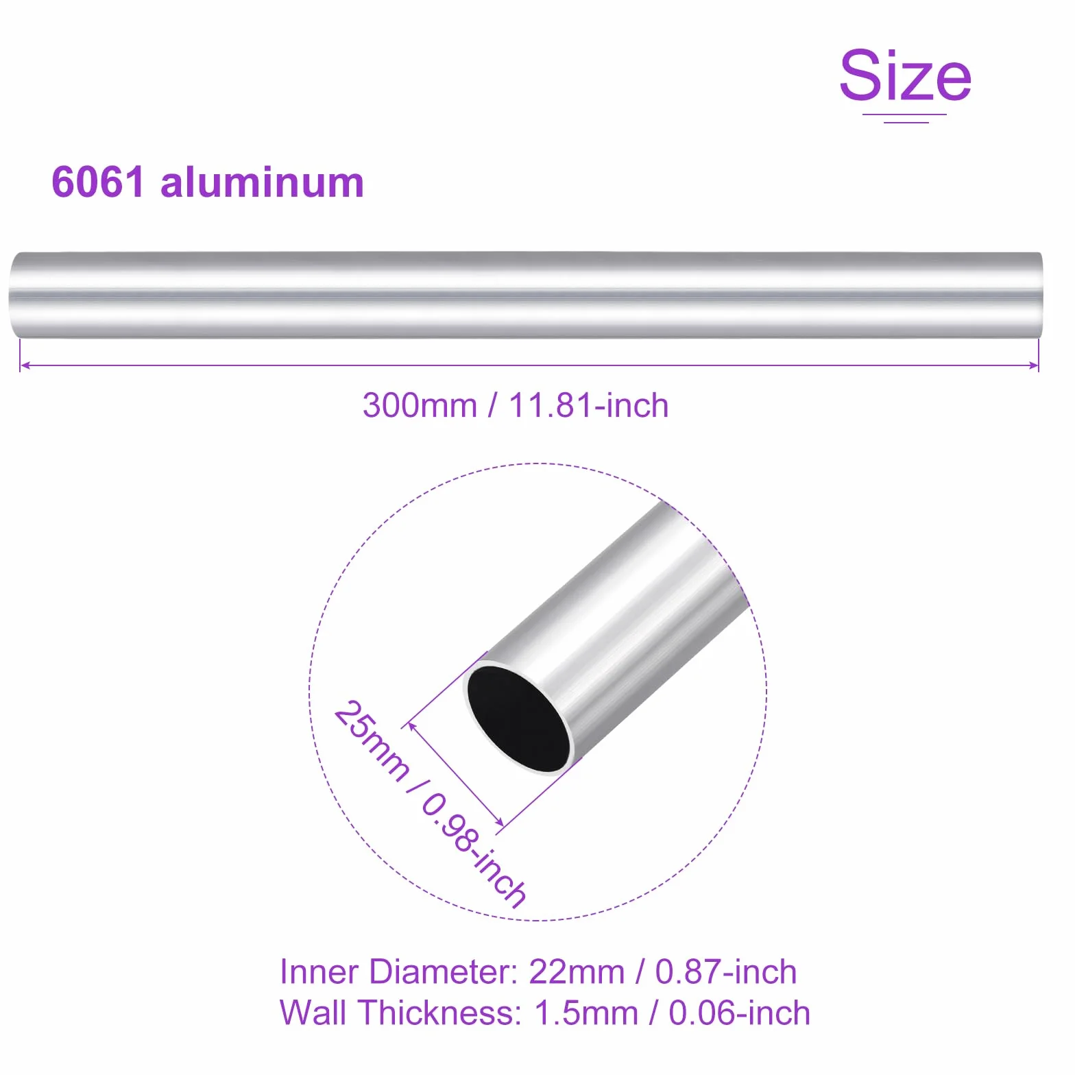 DMiotech (25 mm średnica zewnętrzna x 22 mm ID) 6061 aluminiowa okrągła rura o długości 300 mm przemysłowe metalowe rury do budowy ram maszyn projekty DIY