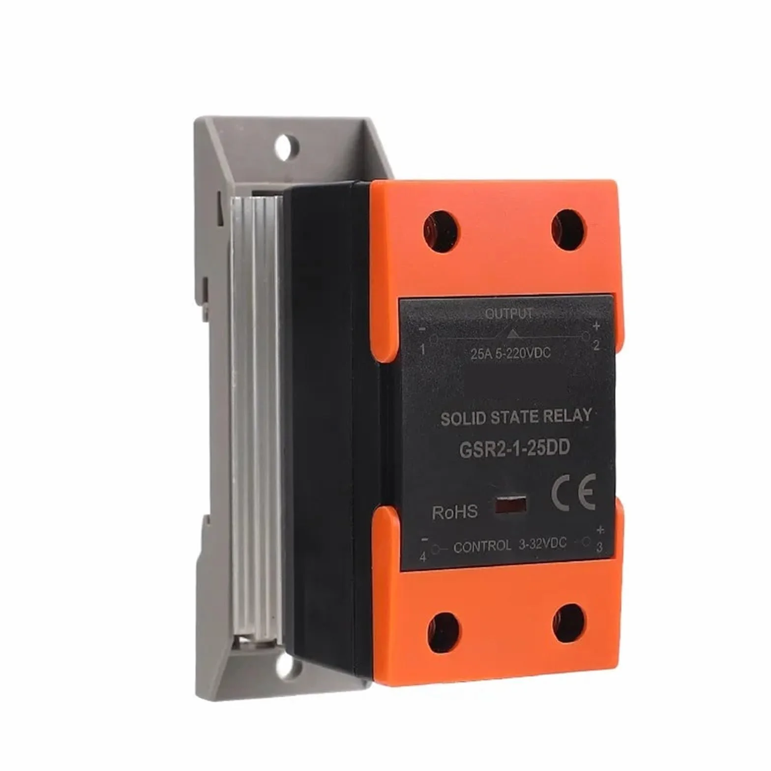 Przekaźnik półprzewodnikowy DC DC z chłodnicą SSR 10A 25A 40A 60A 80A 100A 120A SSR jednofazowy radiator na szynie DIN 1 szt. (GSR2-1-120DD)
