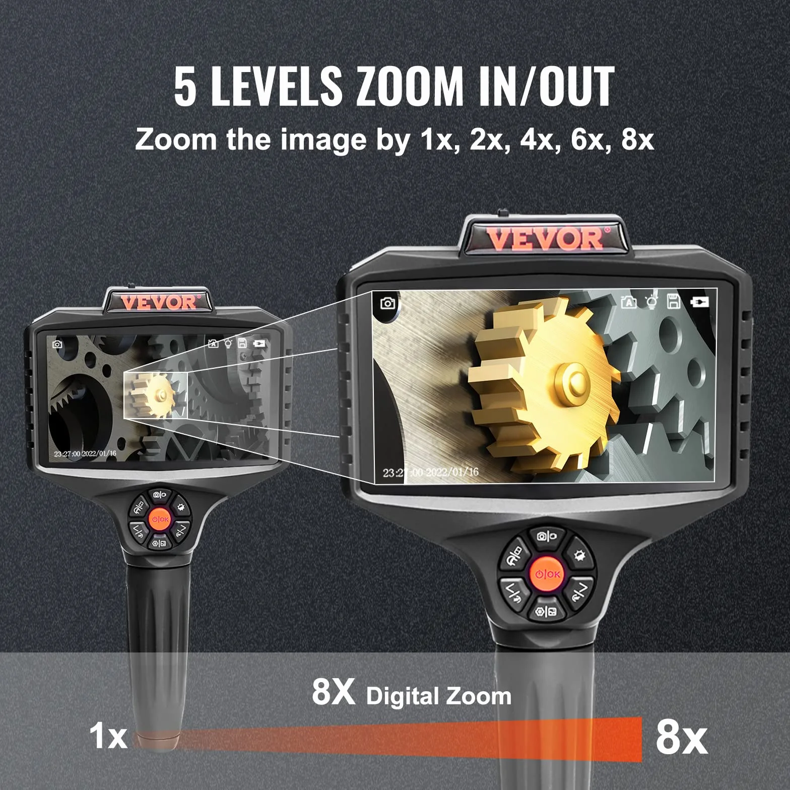 VEVOR Kamera endoskopowa potrójna soczewka 5" ekran IPS 854 x 480, kamera inspekcyjna 5 m kabel kamera rurowa 5000 mAh akumulator do kamery kanałowej 5-6 godz. IP67, endoskop obrotowy o 180°