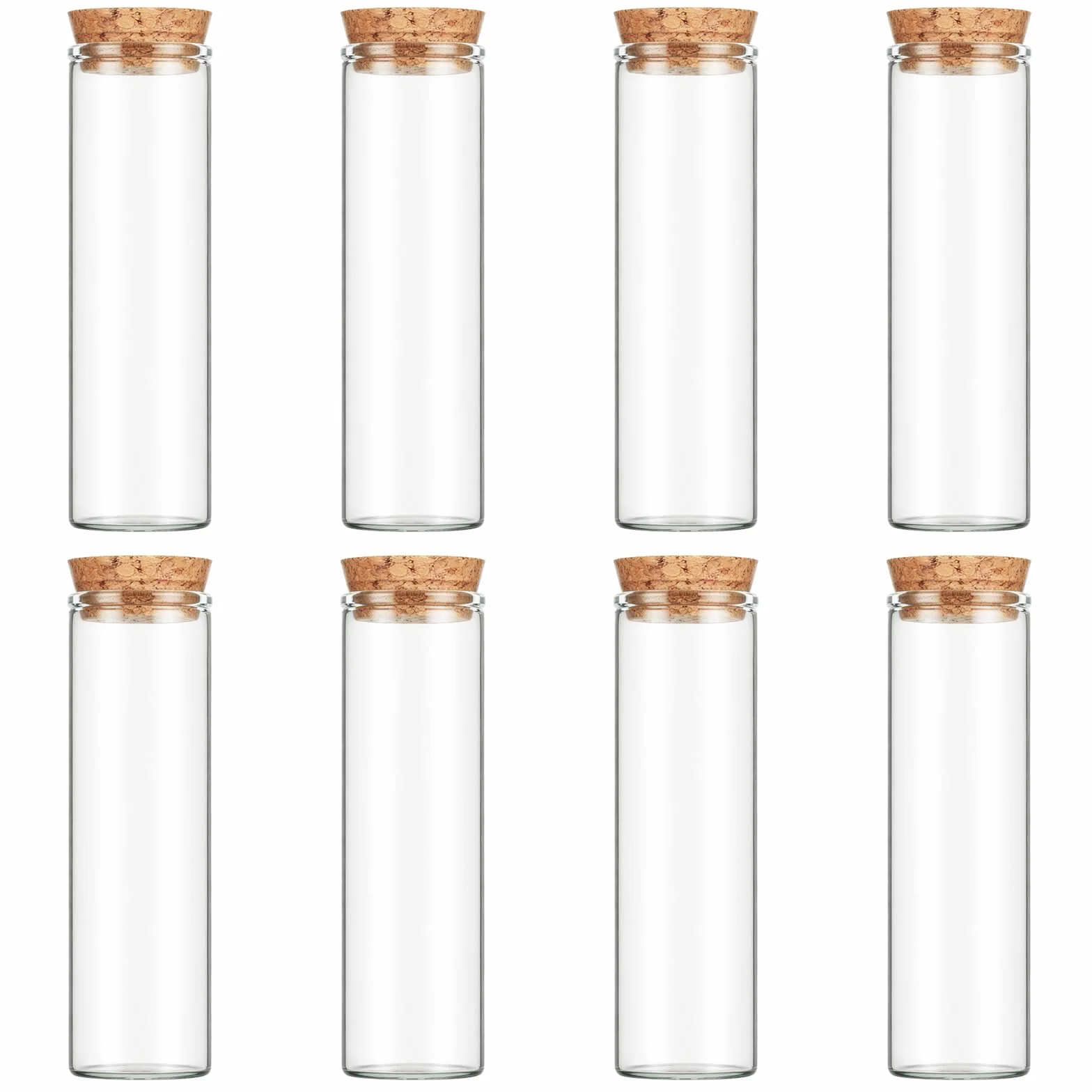 8 probówek z korkiem, 50 ml, płaskie dno, probówki 30 x 100 mm, szklane, wazon, przezroczyste, szklane rurki, do kwiatów, słodyczy, przypraw, przypraw, DIY, 8 sztuk