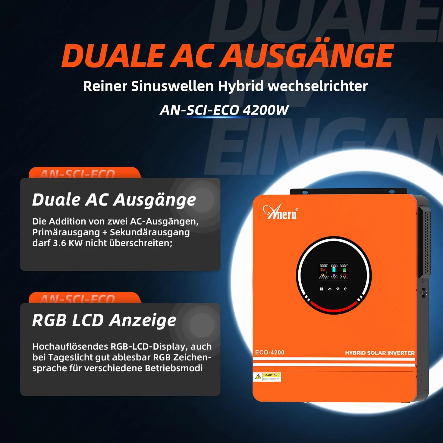 Anern Hybrydowy falownik solarny 4200 W z modułem WiFi 24 V DC na 220 V/230 V AC z regulatorem solarnym 120 A MPPT maks. wejście PV 500 V, praca z bateriami kwasowo-ołowiowymi i litowymi 24 V