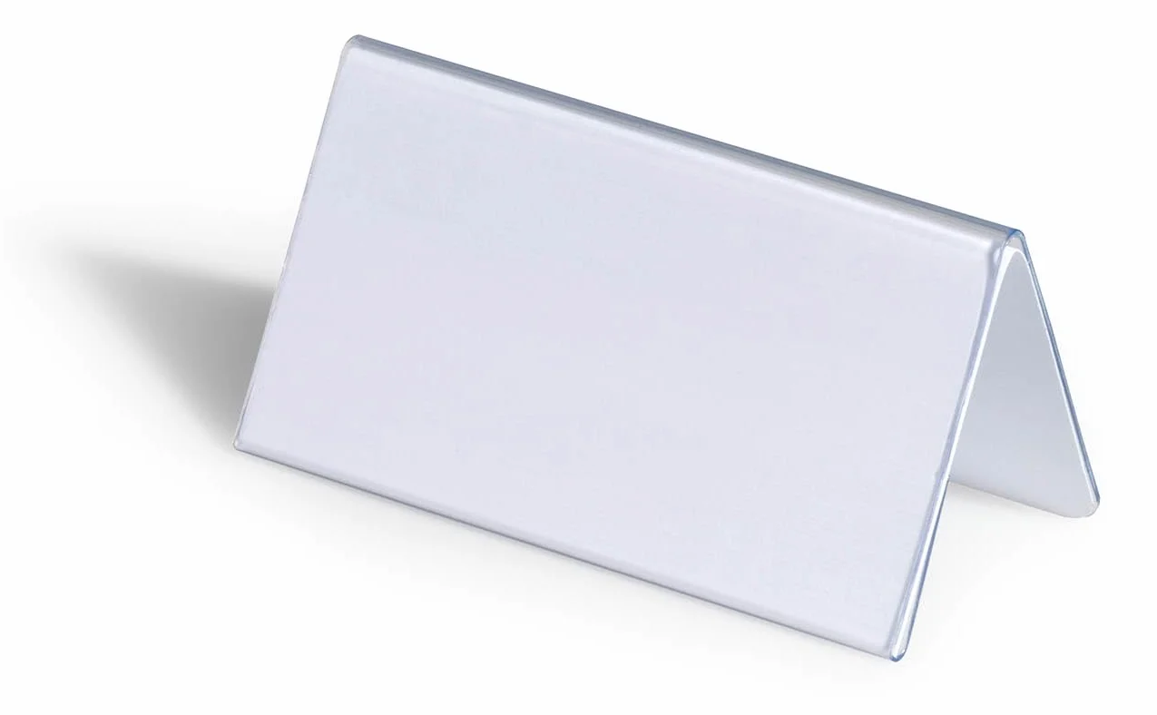 Durable 805119 Identyfikator stołowy (z twardej foli, 52/104 x 100 mm), opak. 25 sztuk, przezroczysty.