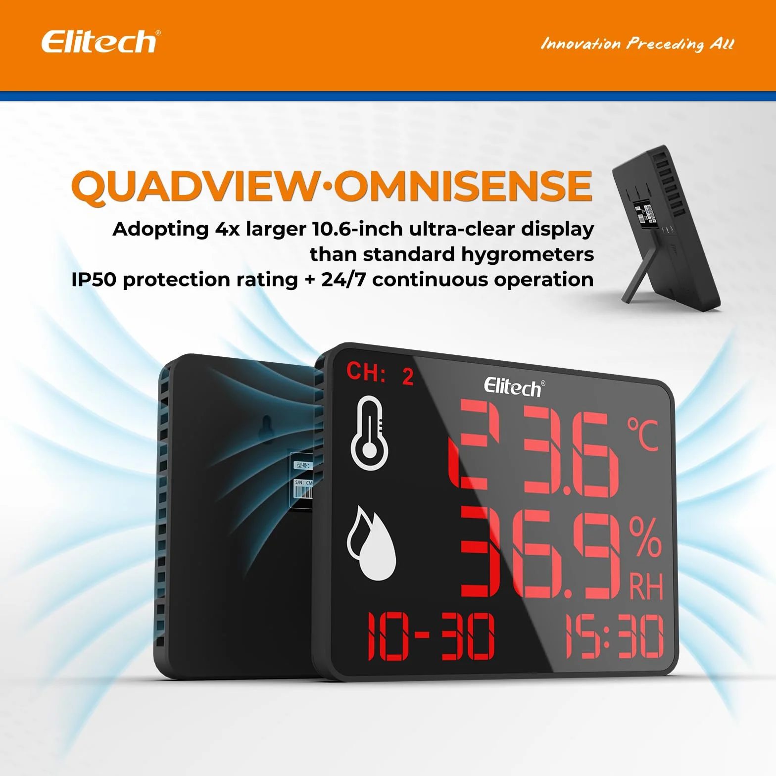 Elitech Cyfrowy termometr z higrometrem DR-230-THDE z podwójną sondą zewnętrzną 2x2m, rejestrator Bluetooth 30000 punktów, duży ekran