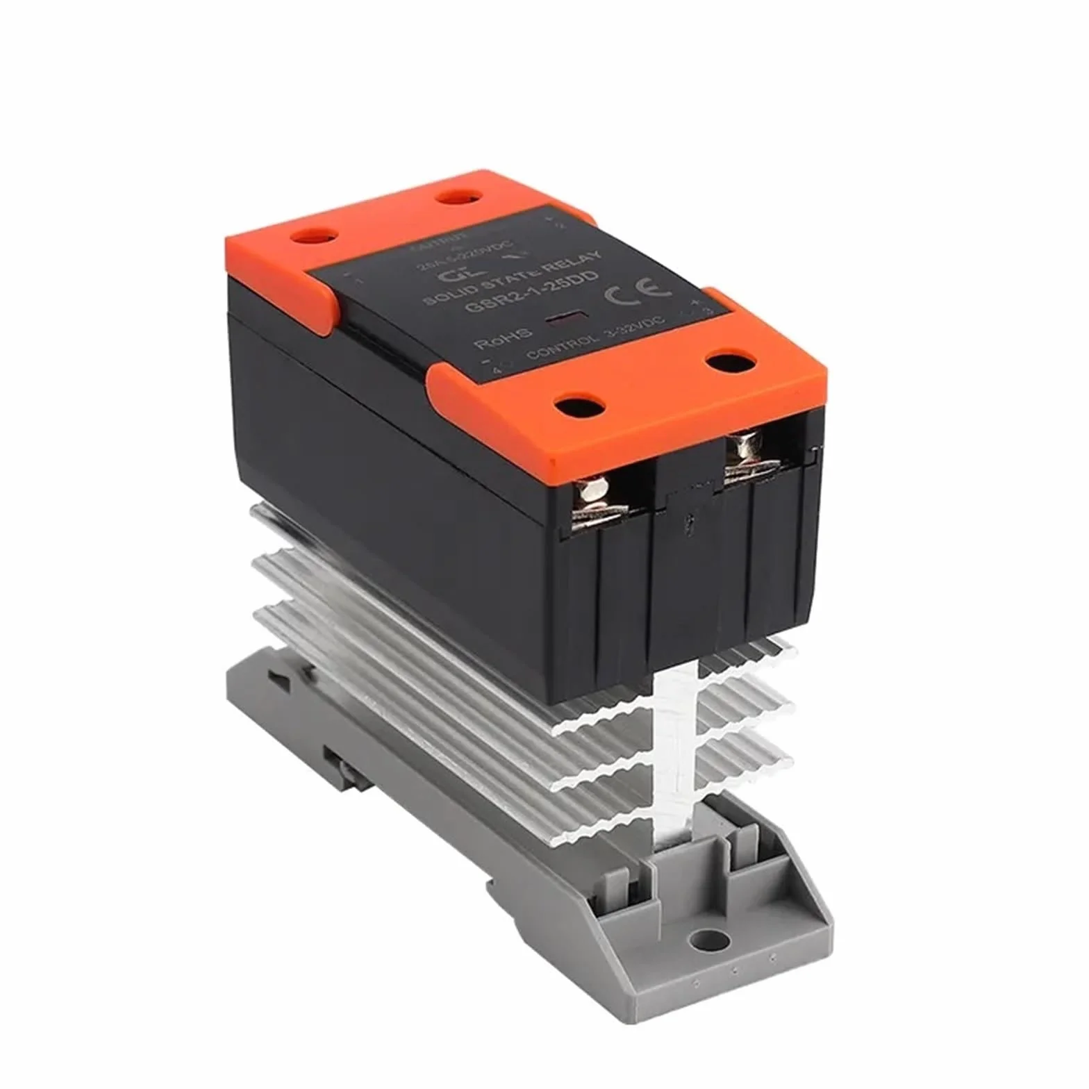 Przekaźnik półprzewodnikowy DC DC z chłodnicą SSR 10A 25A 40A 60A 80A 100A 120A SSR jednofazowy radiator na szynie DIN 1 szt. (GSR2-1-120DD)