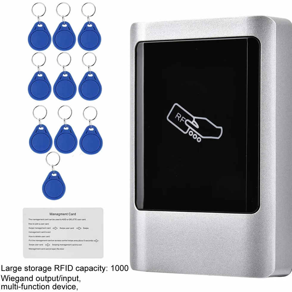 Tangxi System kontroli dostępu do drzwi RFID, czytnik kart ID/IC, zewnętrzny czytnik kart z wodoodpornością IP65, pojemność 1000 użytkowników, obsługa wejścia/wyjścia Wiegand