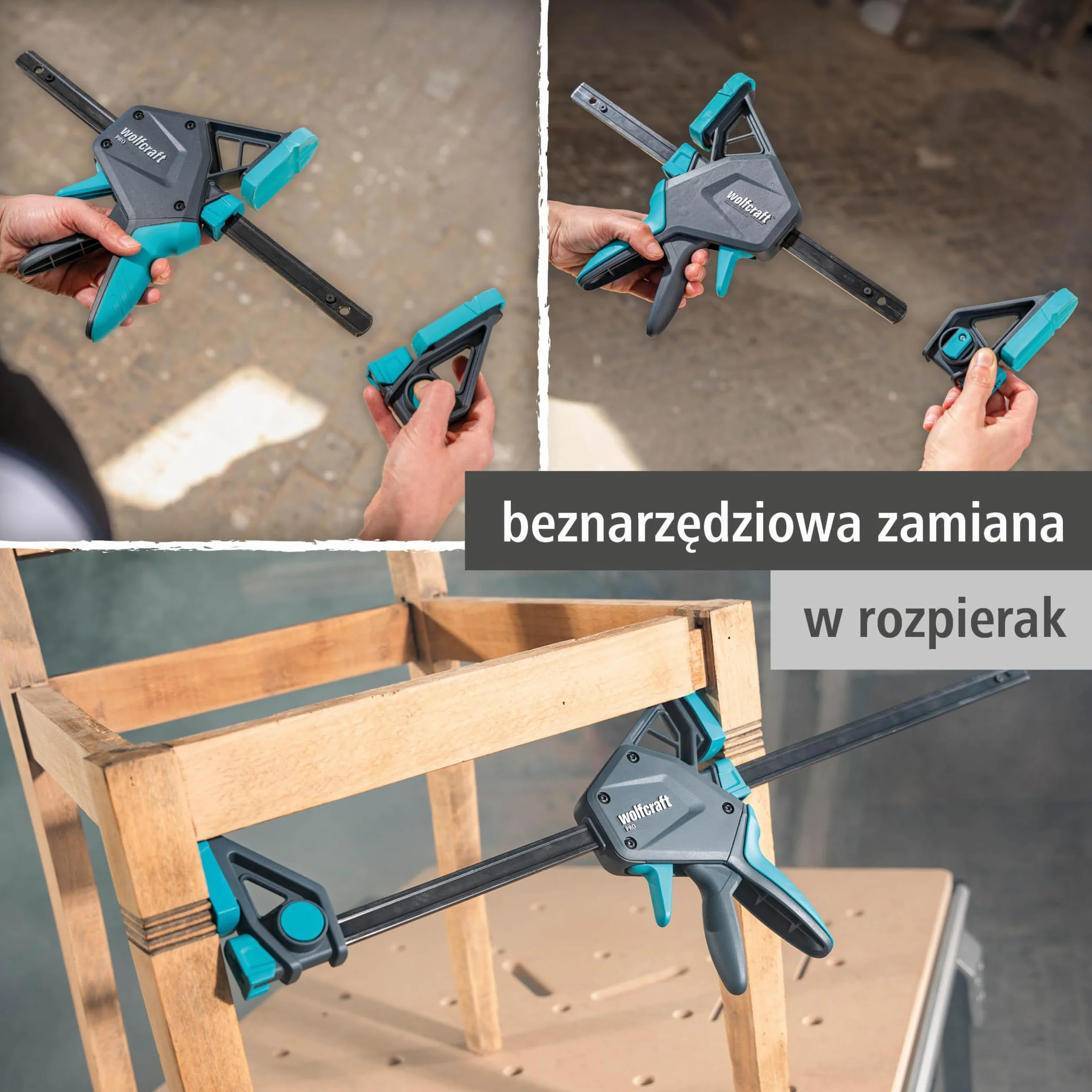 wolfcraft 8673060 - Zestaw zacisków ręcznych XL PRO + złącze - Występ 85 mm - Siła zacisku 150kg - Elastyczny otwór do 1060mm