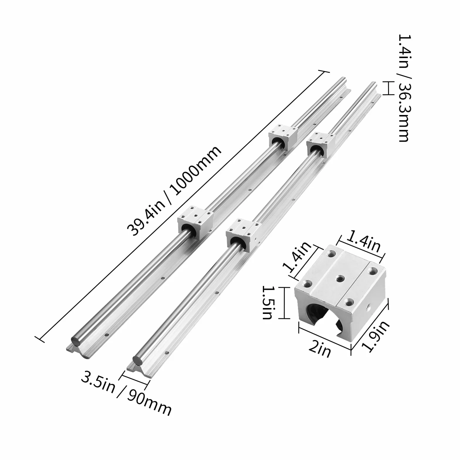 VEVOR Prowadnica liniowa SBR20-1000 mm stal węglowa aluminiowa 4 bloki ślizgowe SBR20UU łożysko liniowe do frezarki tokarki
