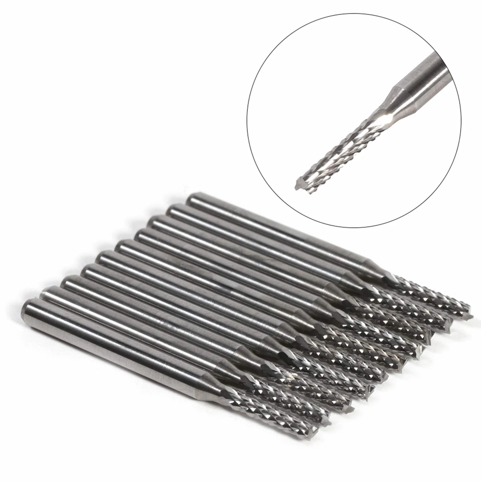 Zestaw Frezów Palcowych 10 Szt. 2 mm Z Węglika Spiekanego, Frezów CNC Z Chwytem 1/8 Cala, Bitów Do Grawerowania 3,175 mm