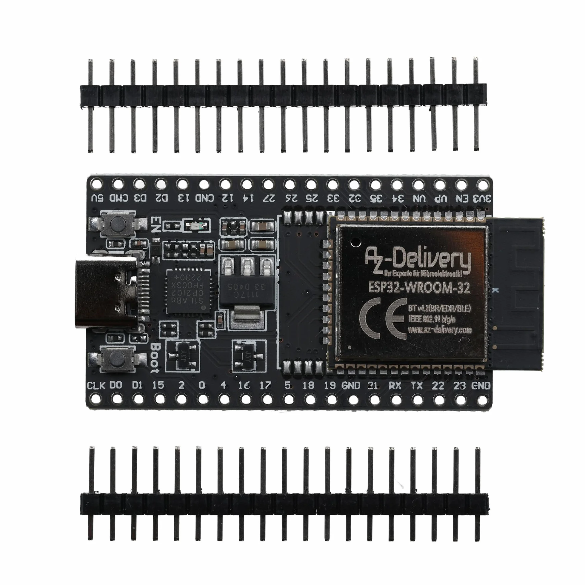 AZDelivery 1 x ESP32 Board Dev Kit C V4 NodeMCU WLAN WiFi Development Board nielutowana z gniazdem USB-C, kompatybilna z Arduino, w zestawie eBook (moduł następczy ESP32 Dev Kit C)