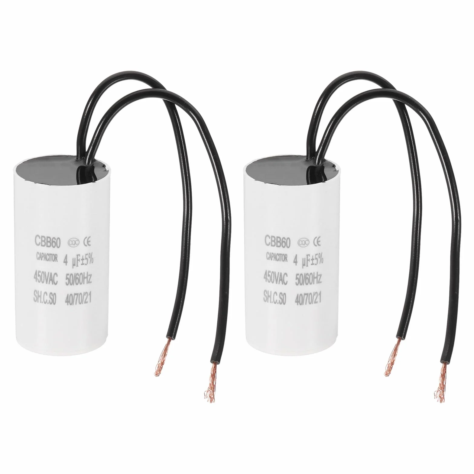 PATIKIL Kondensator rozruchowy 4uF CBB60, 2 sztuki kondensatora z 2 przewodami, silnik rozruchowy AC 450 V o częstotliwości 50 Hz/60 Hz, odpowiedni biały