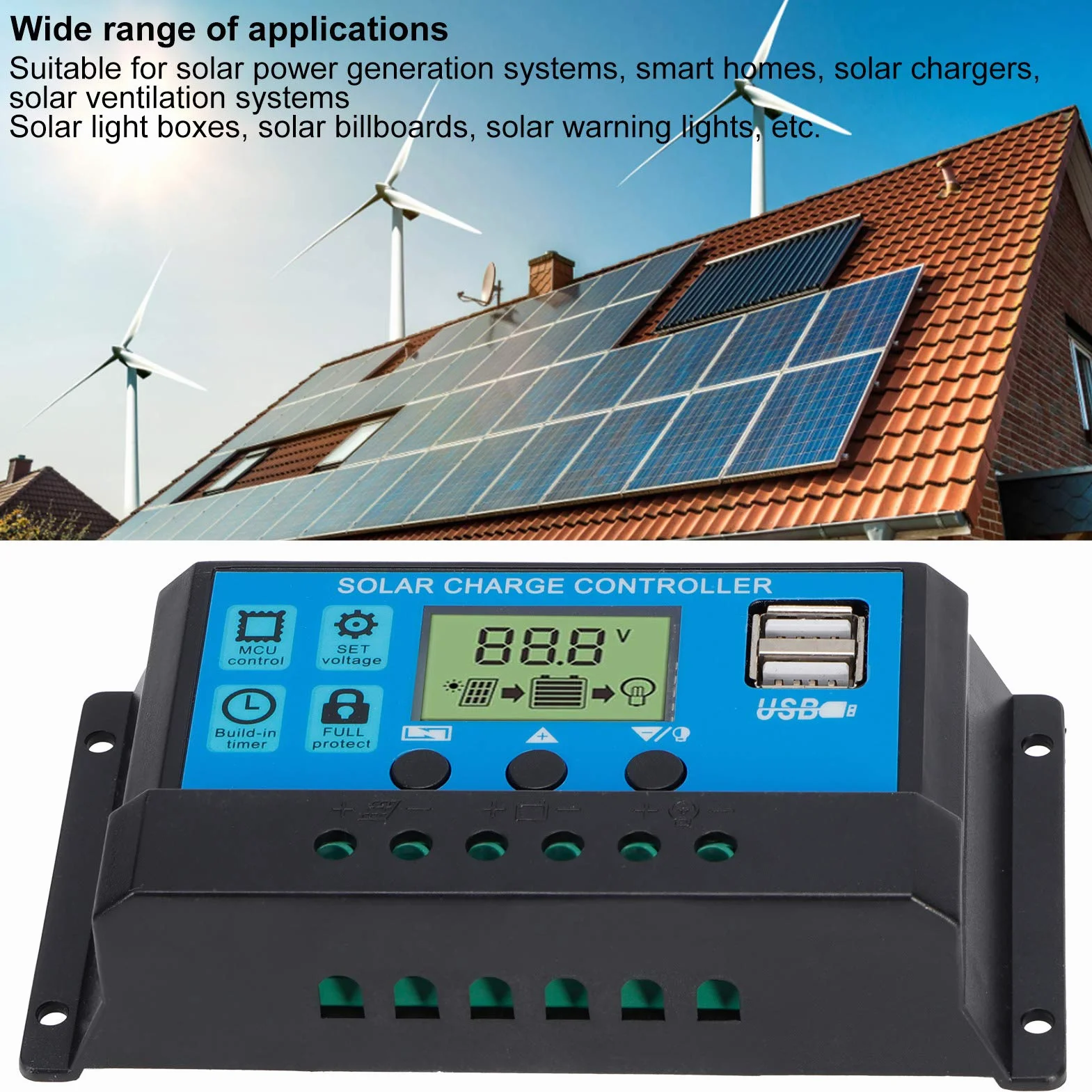 Sterownik Solarny OffGrid 12V/24V z Wyświetlaczem LCD, Regulowanymi Parametrami, Zabezpieczeniem Nadprądowym, śledzeniem Maksymalnej Mocy dla Systemu Fotowoltaicznego PWM (30A)