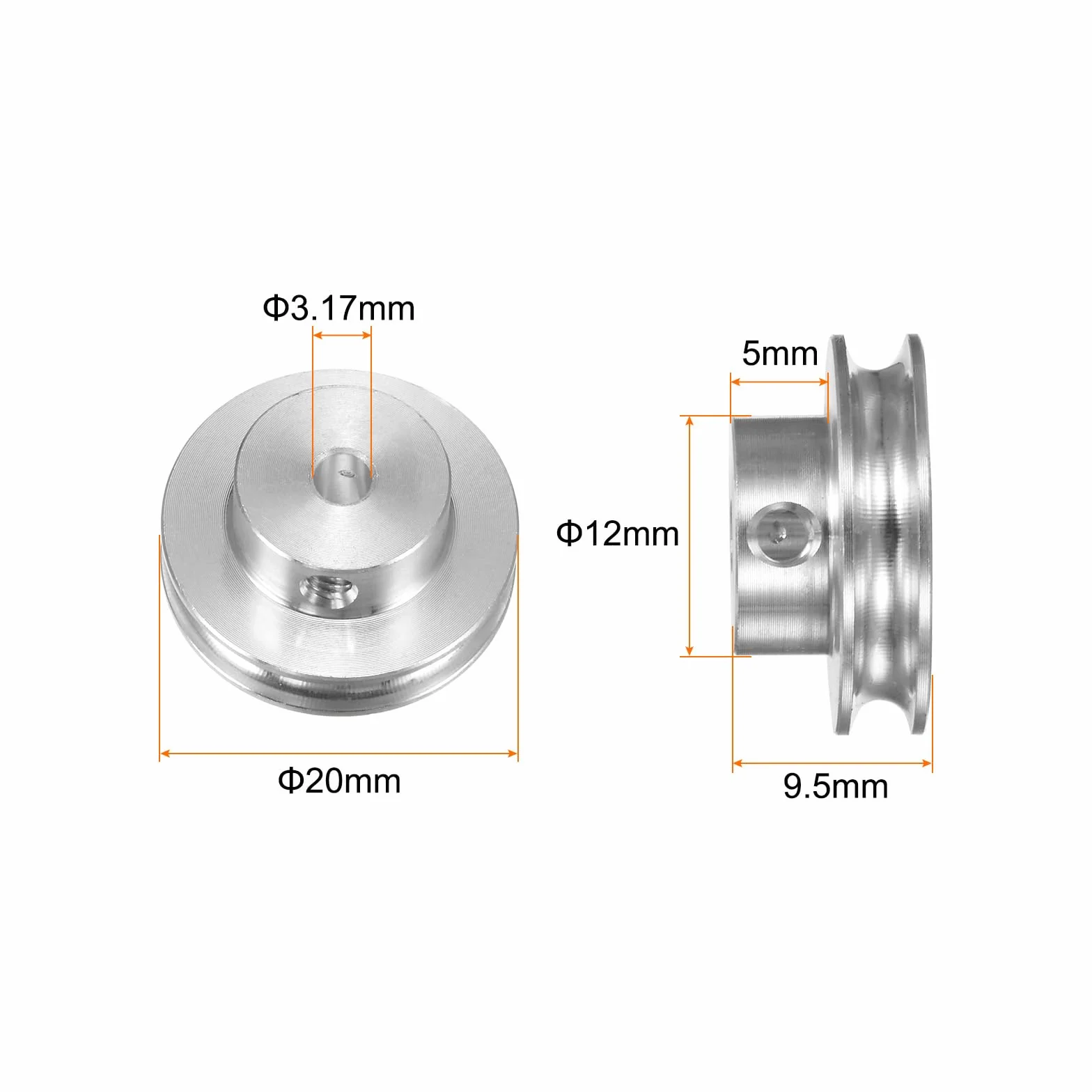 QUARKZMAN 3,17 mm koło pasowe V ID 20 mm OD stop aluminium do okrągłego paska PU 3 mm