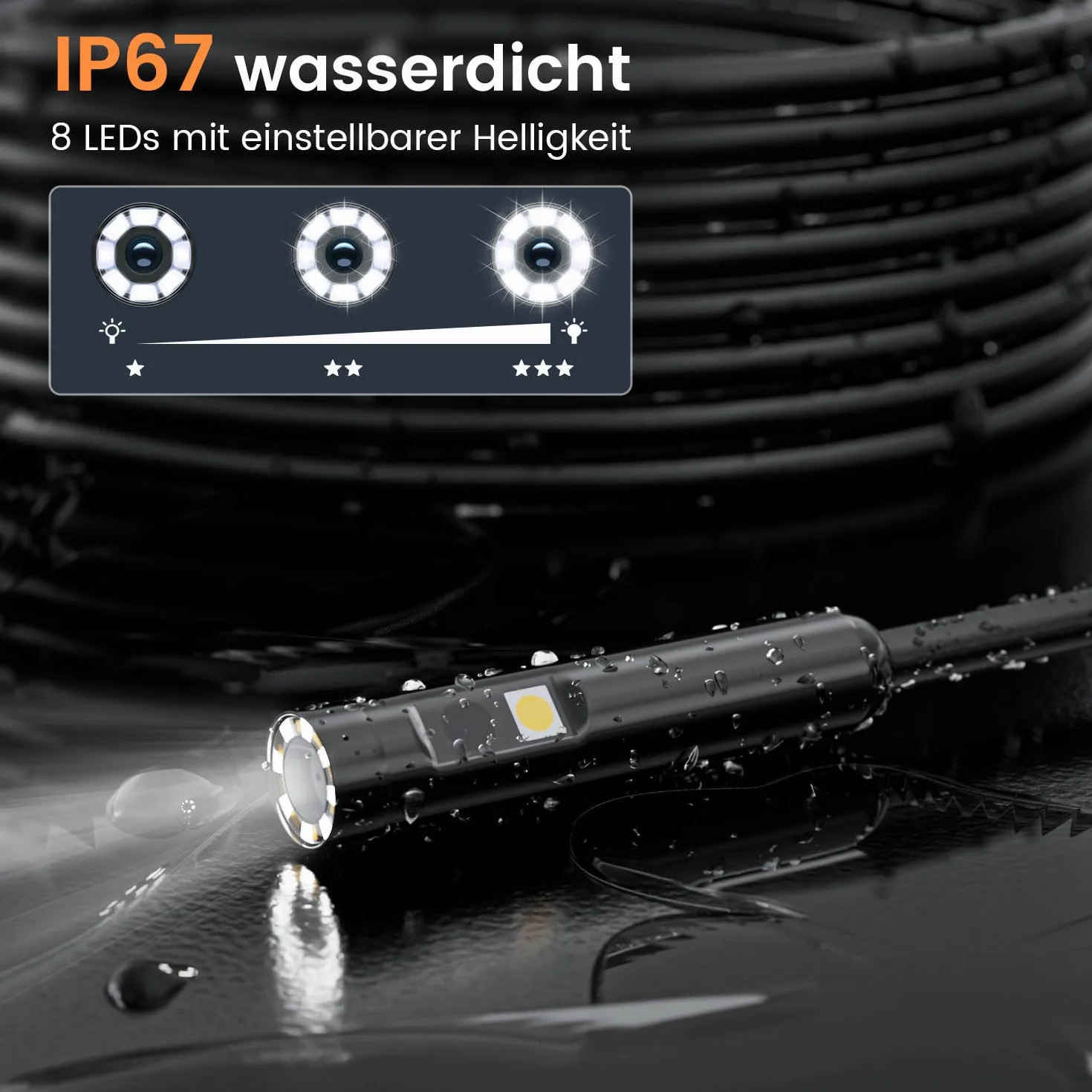 HSSNS Kamera endoskopowa 5 m, warsztatowa kamera endoskopowa z ekranem IPS 4,3", 8 mm IP67, wodoszczelna kamera inspekcyjna, kamera endoskopowa 1080p HD, kamera rurowa, kamera kanałowa, bateria 2600