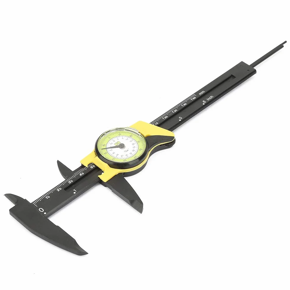 150mm z Tworzywa Sztucznego Dial Vernier, Analogowa Farba Zapadkowa Yctze Vernier Caliper Miernik Narzędzie do Pomiaru z Tworzywa Sztucznego Trwała Tarcza Szybko (żółty (imperialny))