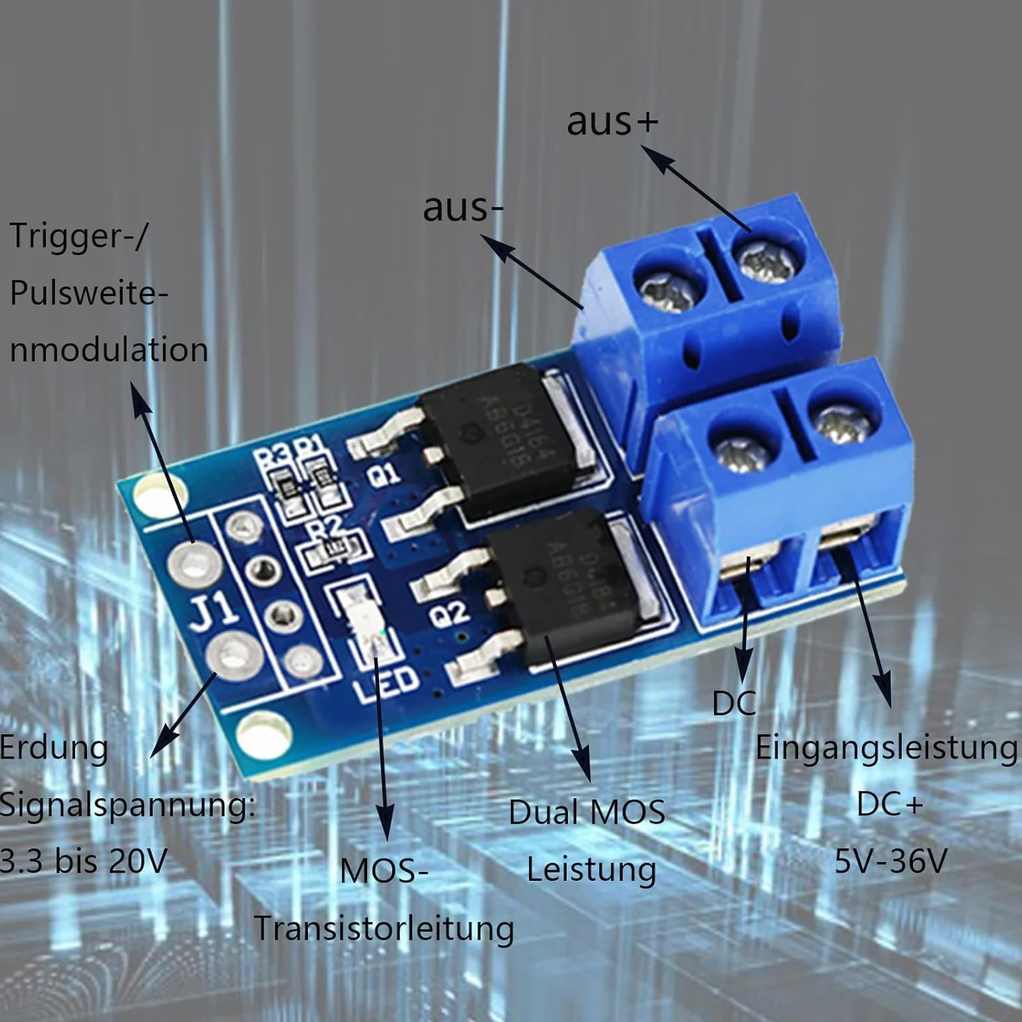 Moduł sterownika przełączającego PWM DC 5V-36V 400W podwójny Mosfet FET