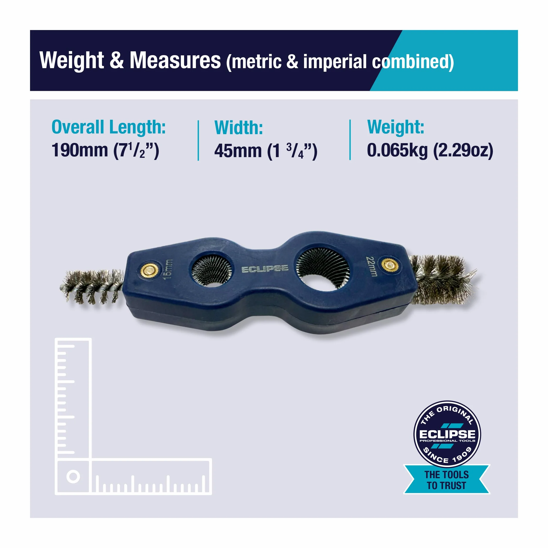 Eclipse Professional Tools E4IN1PCDT Narzędzie 4w1 do Czyszczenia i Gratowania Rur – czyszczenie wewnętrzne/zewnętrzne rur 15 i 22 mm, szczotka stalowa, usuwa rdzę i korozję