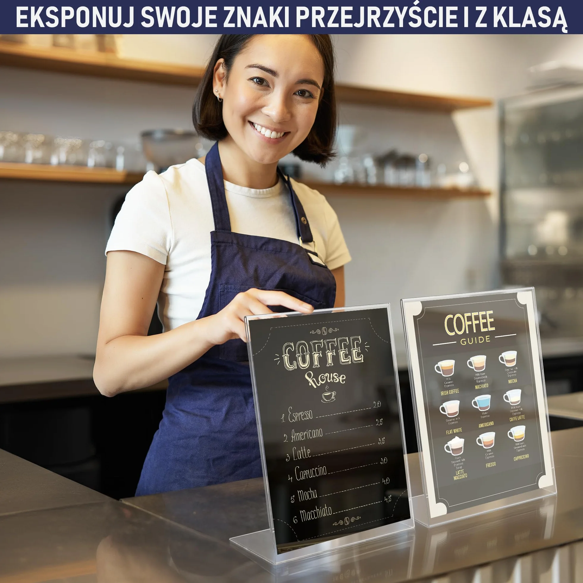 Pochylony Uchwyt na Plakaty z Akrylu A4 – 6 Sztuk, Pionowe Ramki na Reklamy, Przezroczysta Ramka na Znaki, Ulotki, Menu, Plakaty i Wydruki. Skośny Stojak Informacyjny do Domu, Biura i Sklepu