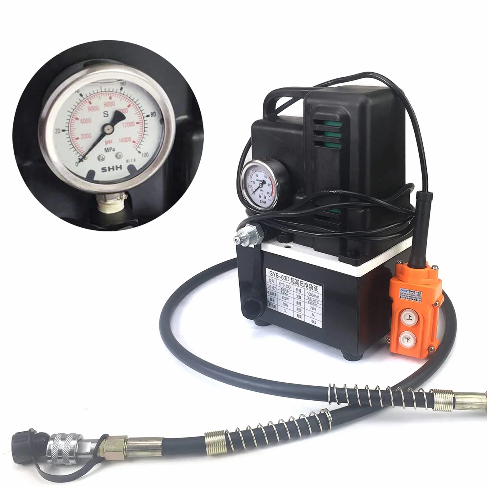 Elektryczna pompa hydrauliczna, 1200 W, 700 bar, wysokie ciśnienie, olej hydrauliczny, pojedyncza pompa olejowa, wysoka i niska wydajność ciśnienia, wyposażona w przewodowy pilot zdalnego sterowania