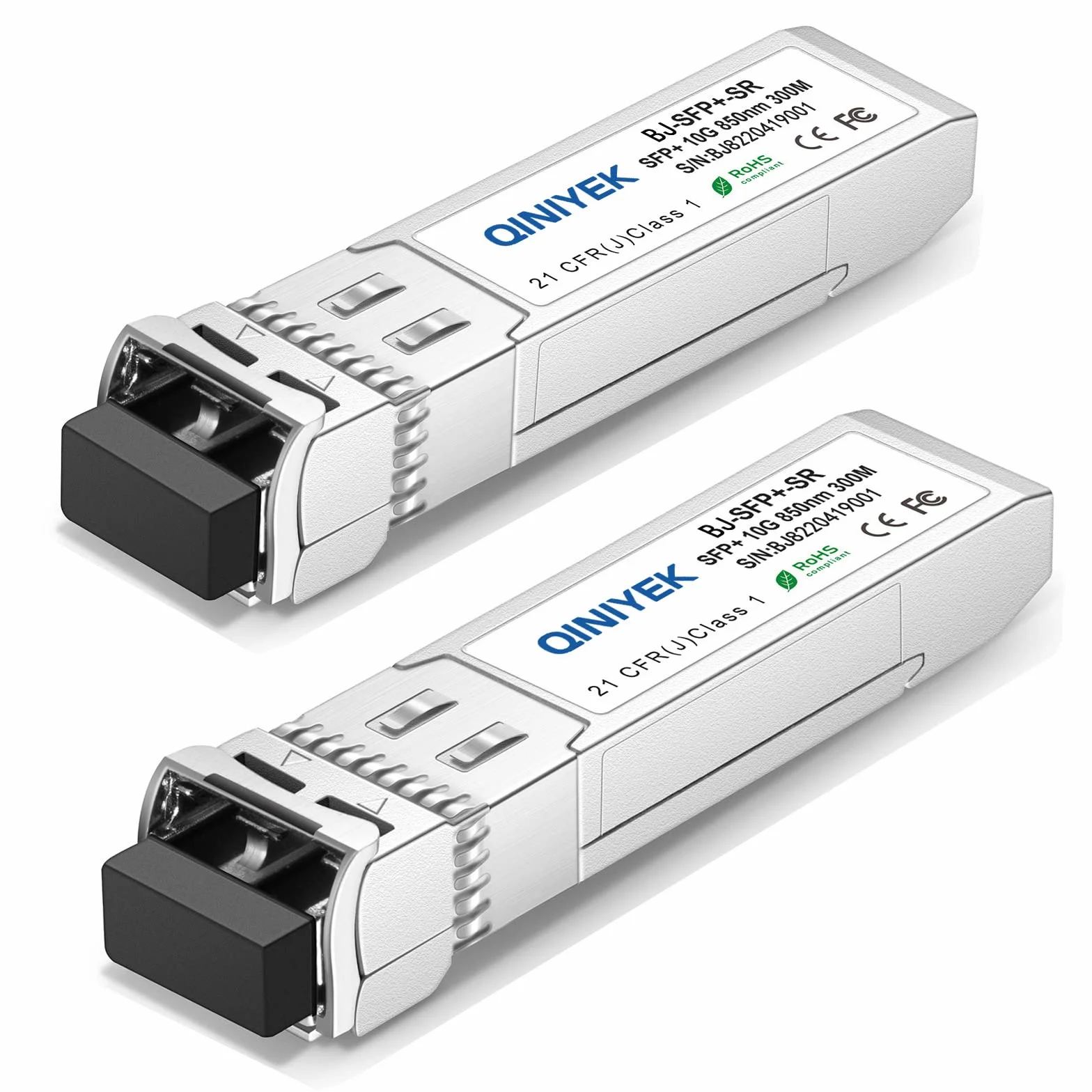 QINIYEK 10GBase-SR SFP+ Módulo LC SFP+ Multimodo 10G, 850 nm, 300 m, Compatible con Cisco, Ubiquiti, Fortinet, Mikrotik, Supermicro (Paquete de 2)