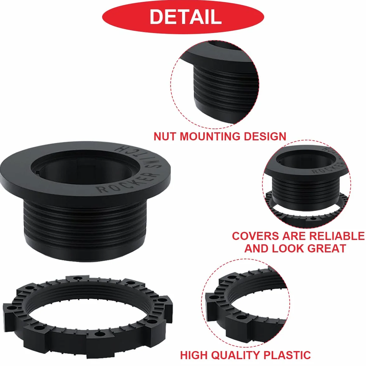5 szt. 20 mm / 0,8 cala czarny okrągły przełącznik kołyskowy panel montażowy wodoodporna pyłoszczelna plastikowa nasadka do przełącznika kołyskowego Marine Automotive RV Car Truck