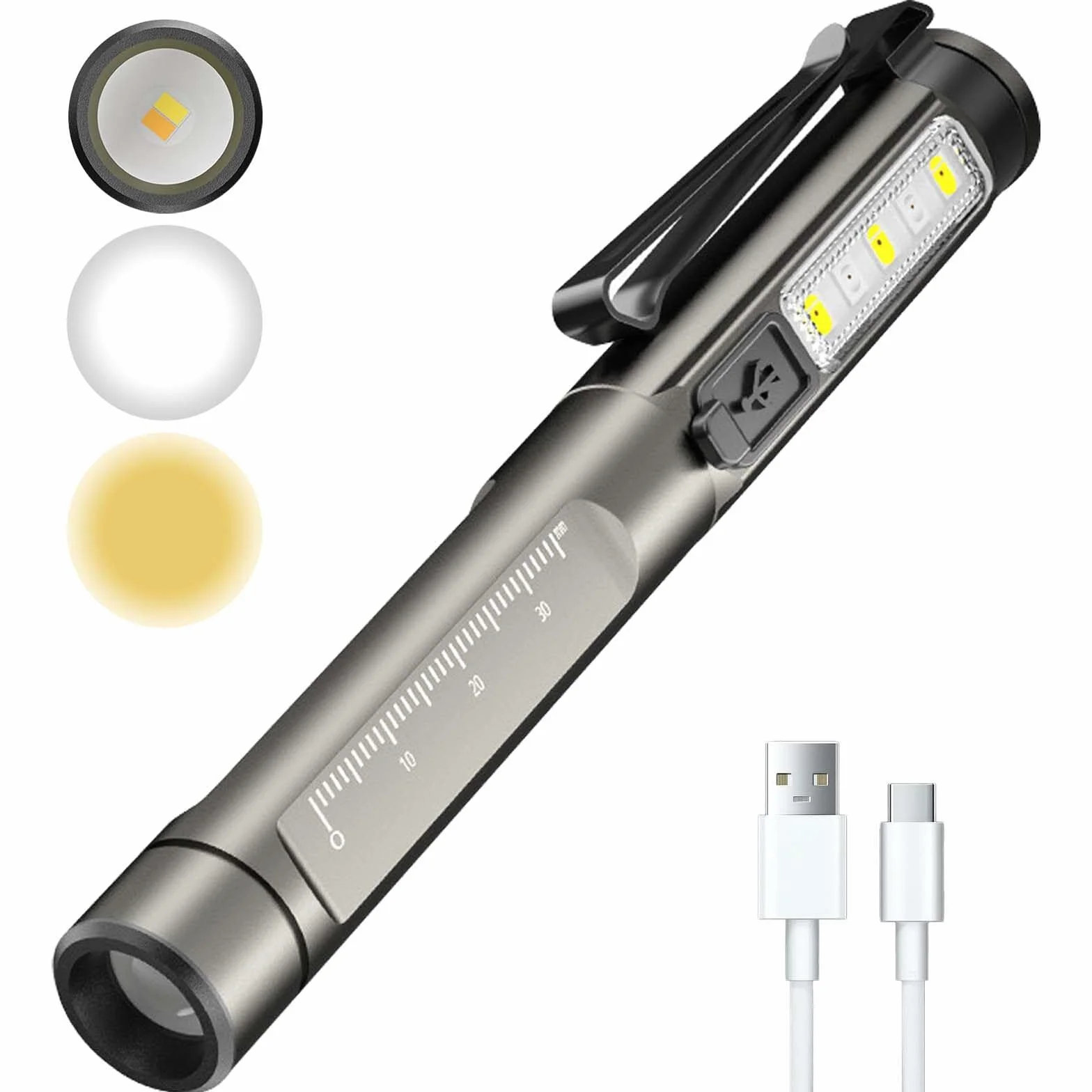 Lampa medyczna do źrenicy, lampa diagnostyczna ze światłami bocznymi, ładowana przez USB, lampa diagnostyczna na długopis, mała i przenośna latarka z kablem do transmisji danych, do wędrówek,