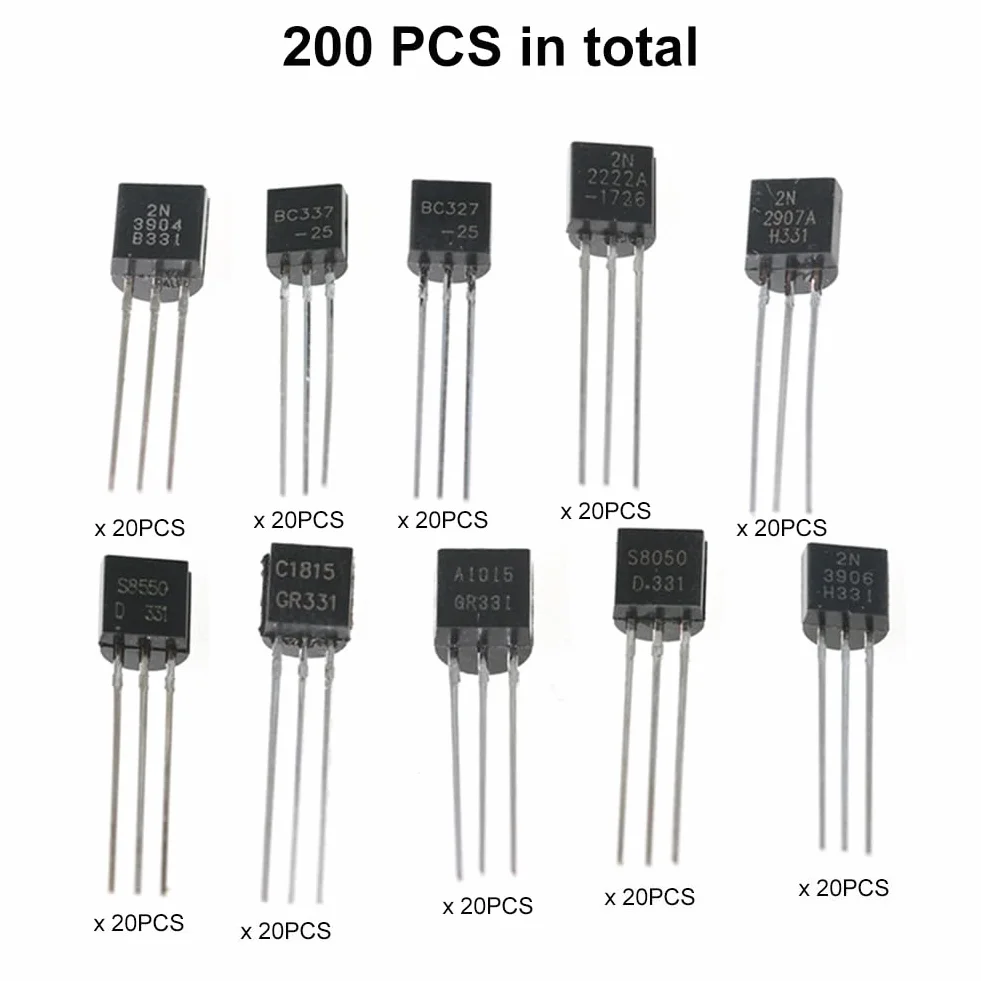 Tranzystory BC337 BC327 2N2222 2N2907 2N3904 2N3906 S8050 S8550 A1015 C115 C111 815, 200 sztuk