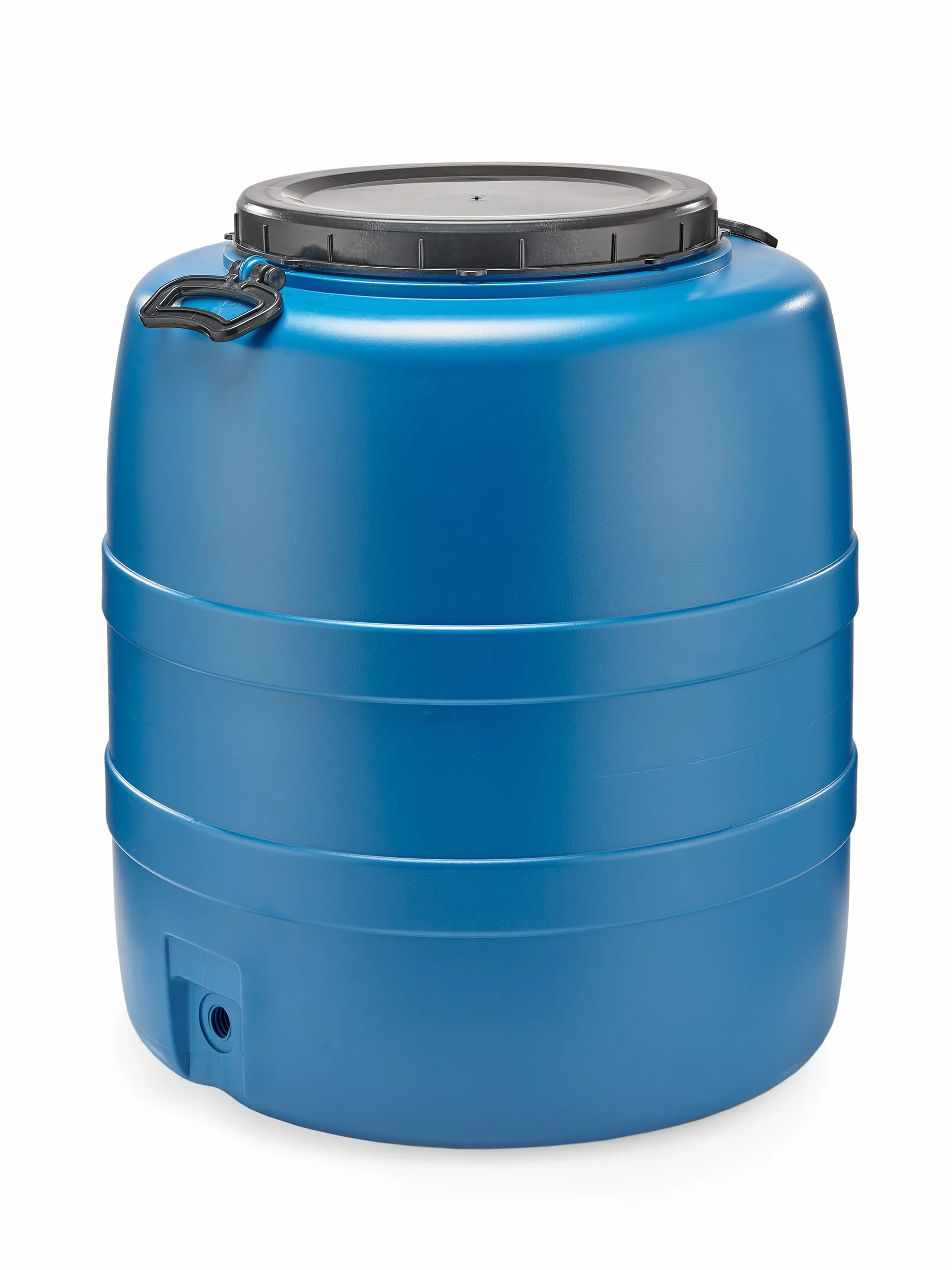F & R Zbiornik na deszczówkę, 90 l, z uchwytami i kranem odpływowym z pokrywką, HDPE, przeznaczony do kontaktu z żywnością, stabilny pojemnik na wodę, beczka na deszczówkę, zbiornik na wodę do ogrodu