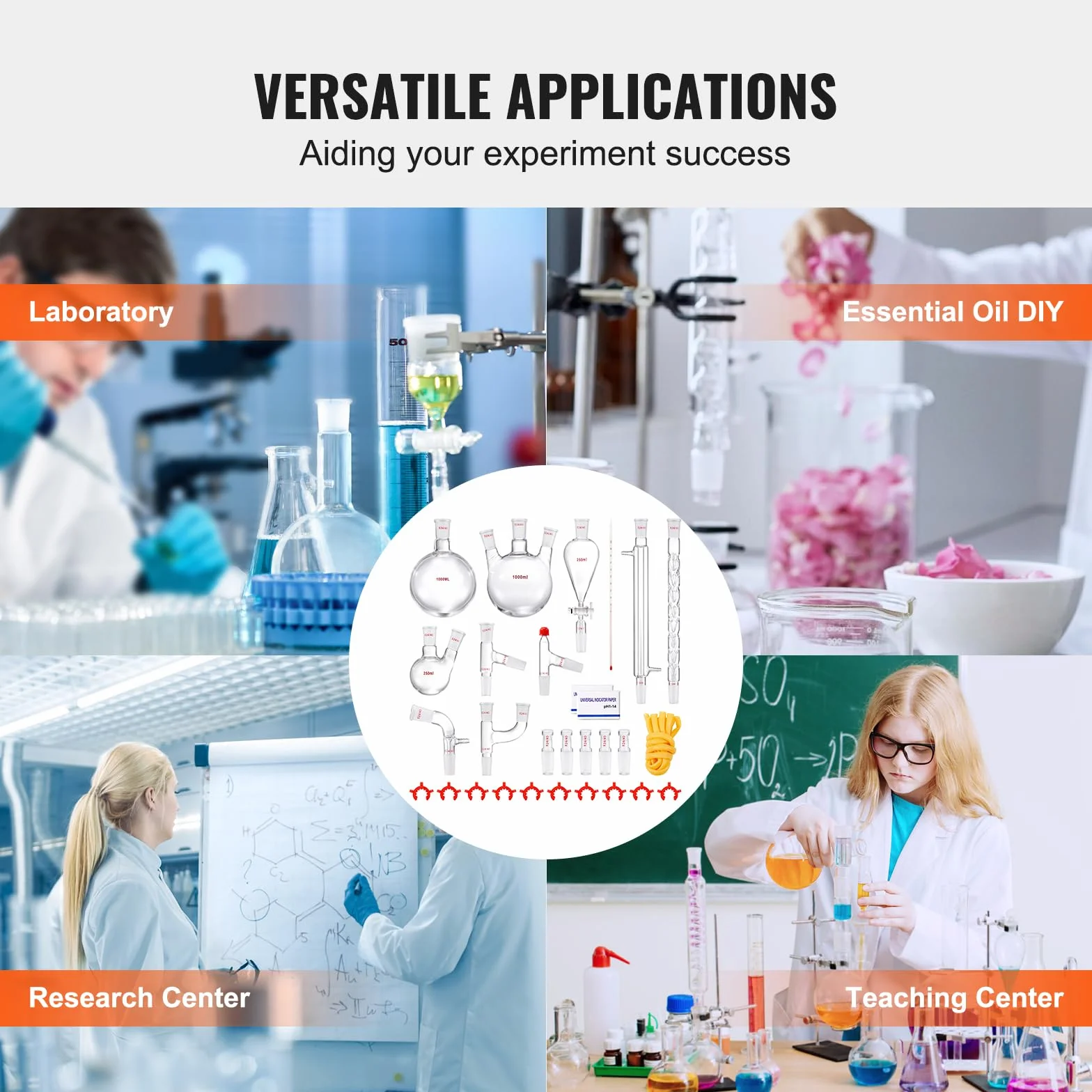 VEVOR Zestaw do destylacji laboratoryjnej, szkło boro, 24/40 połączenia, 1000 ml, 29-częściowy