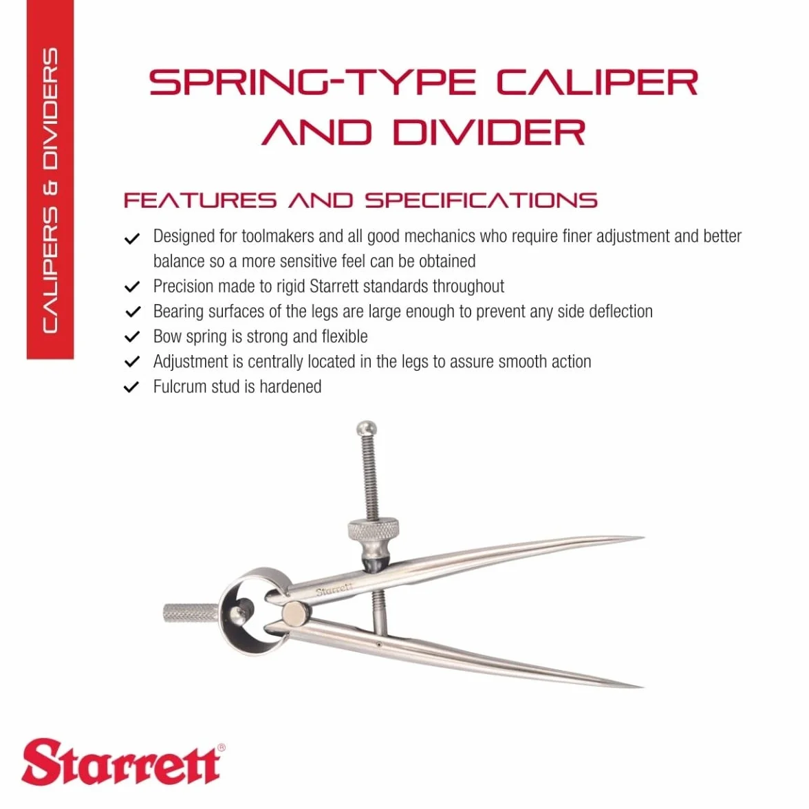 Starrett 277-3 7,5 cm rozdzielacz sprężynowy z okrągłymi nogami i solidną nakrętką