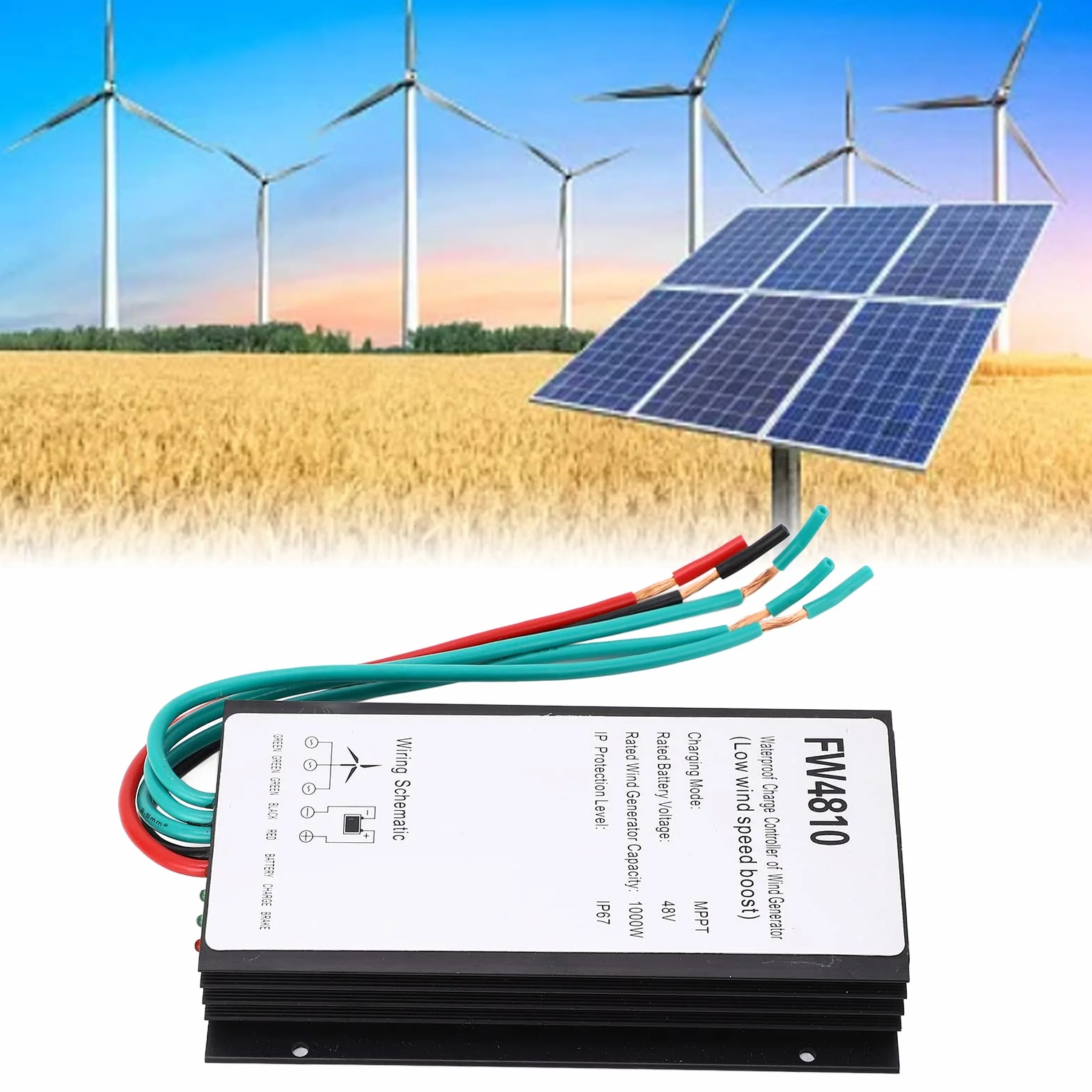 BuyWeek Kontroler Ładowania Turbiny Wiatrowej 1000W 48V MPPT IP67 Wodoodporny