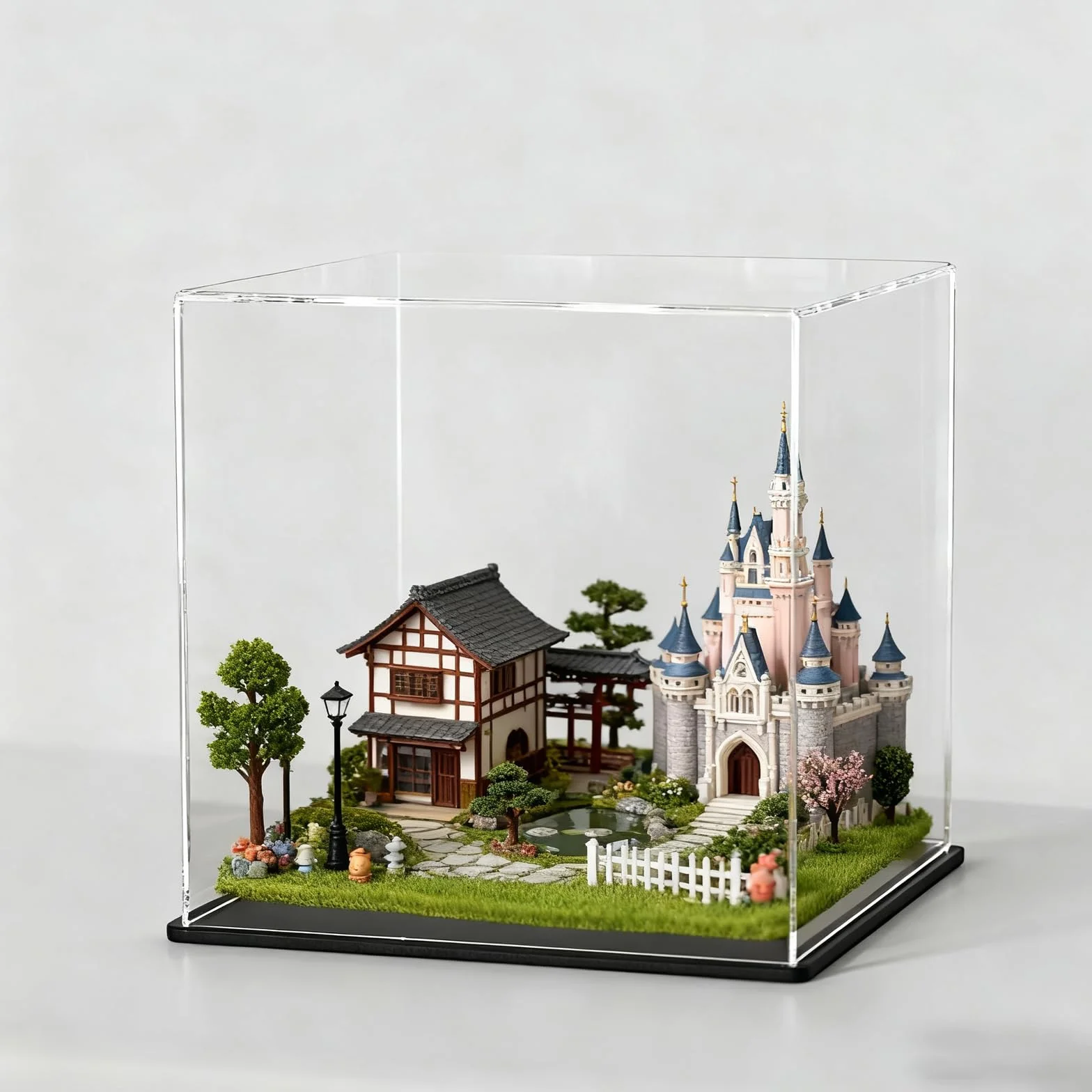 Przezroczysty stojak ekspozycyjny 15 × 15 × 15 cm, akrylowy pojemnik pyłoszczelny, gablota pleksi Łatwy montaż, akrylowa witryna z czarną podstawą do figurek akcji, zabawek, kolekcji