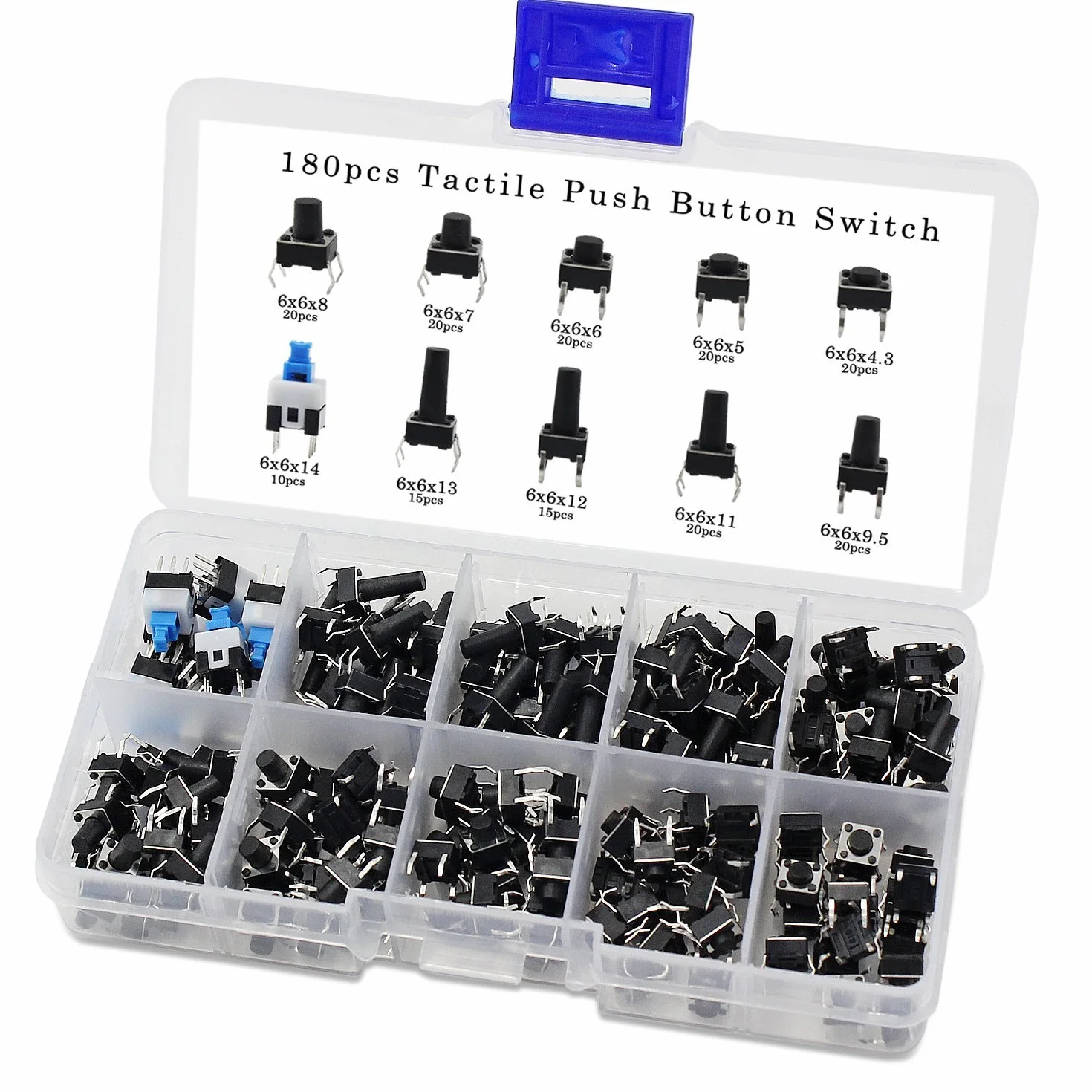 OterkinDollaTek 10Value 180PCS Tactile Push Button Switch Micro Momentary Tact Assortment Kit